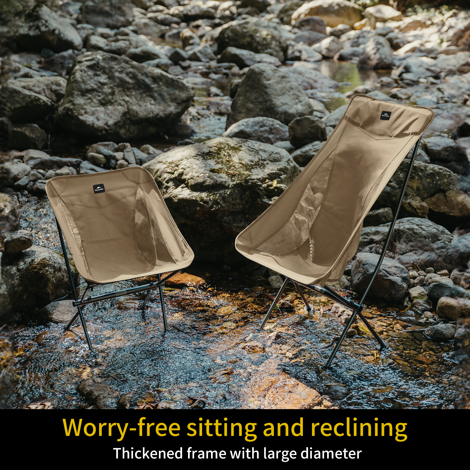 Naturehike PeakLite chaise camping dossier haut Tan 150 kg
