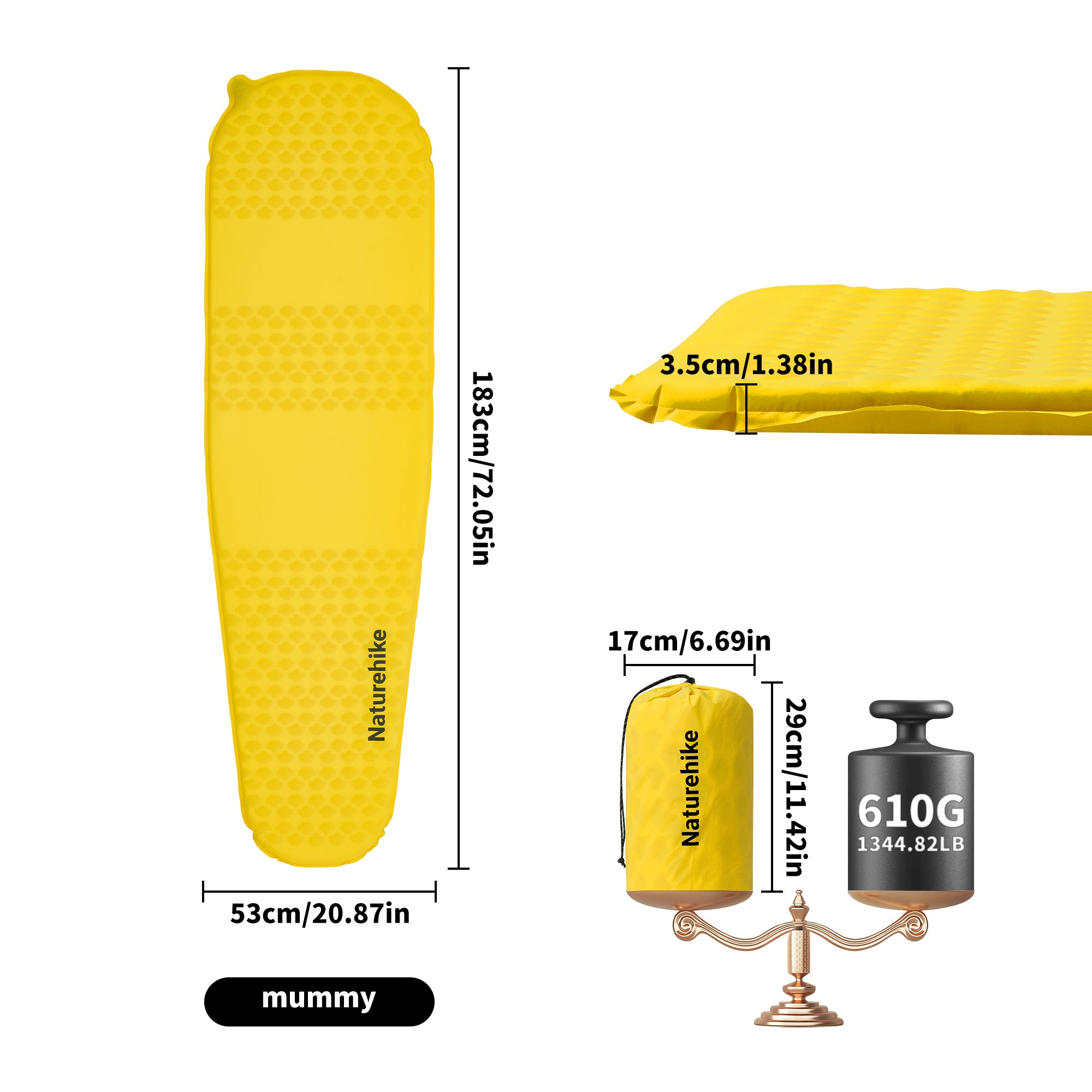 Naturehike Yugu R3.6 matelas autogonflant momie 183x53 R3.6