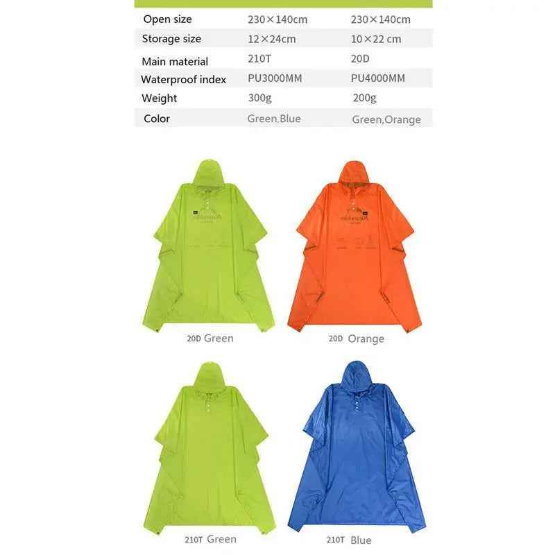 Naturehike poncho pluie 3 en 1 210T bleu PU3000 230x140