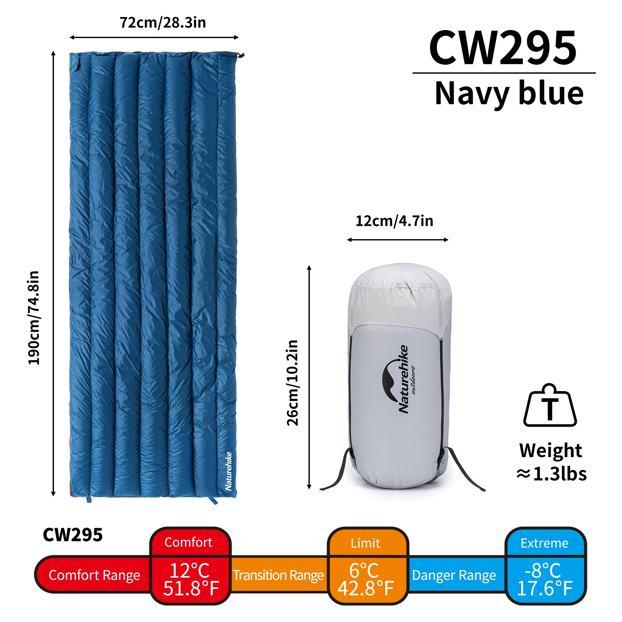 Naturehike CW295 sac de couchage duvet 12°C Navy