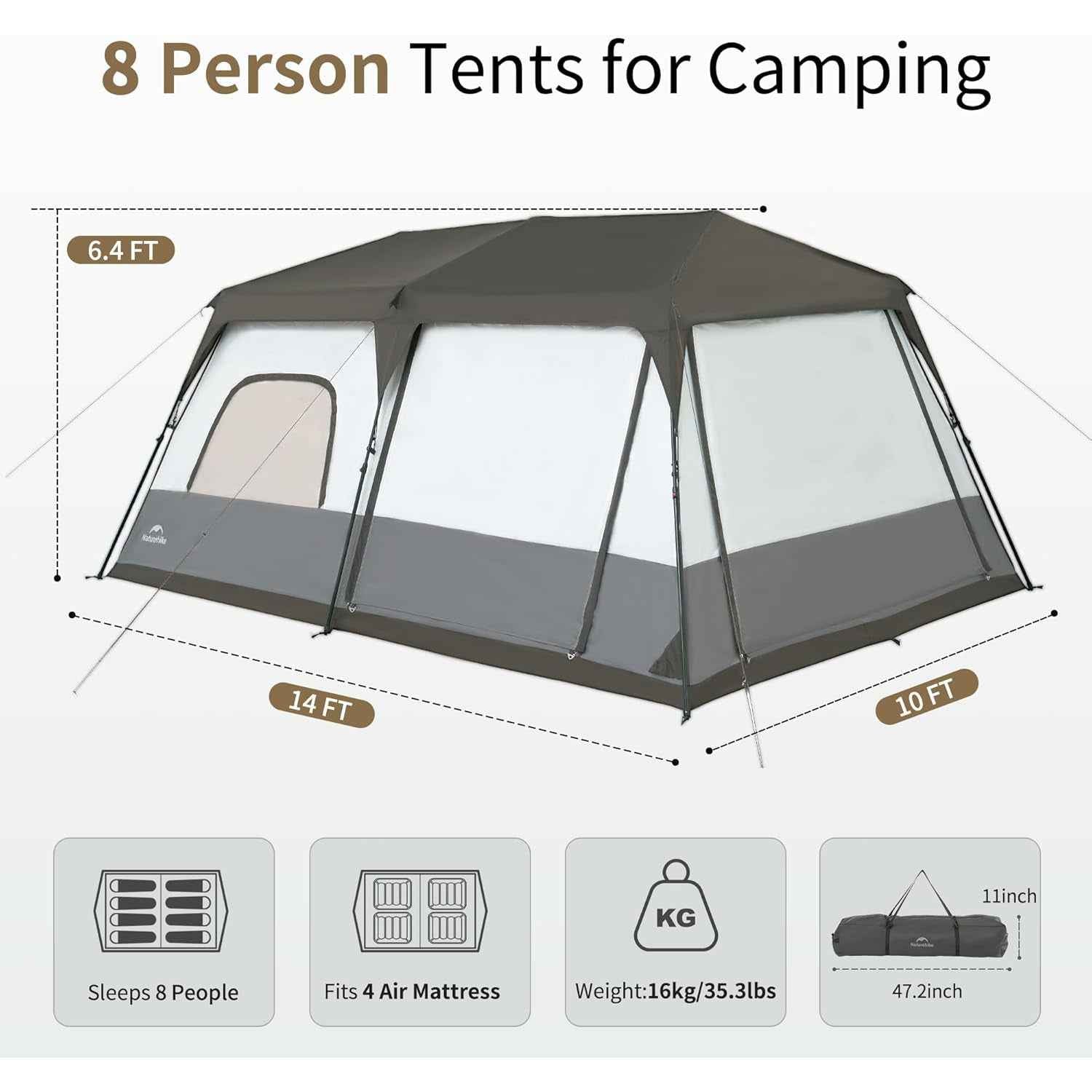 Naturehike Cape tente camping 8 personnes pop-up 195 cm