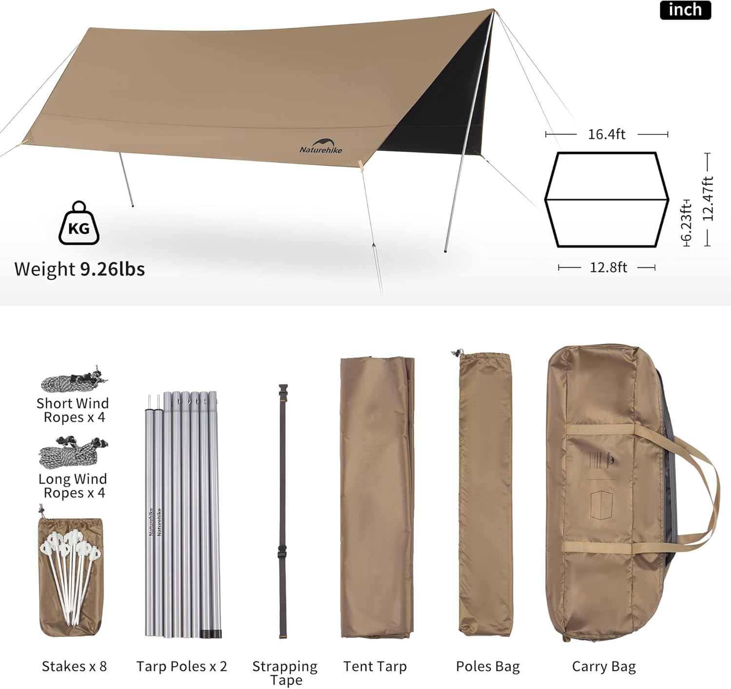 Naturehike Cloud Skies Lite auvent camping M hexagone noir