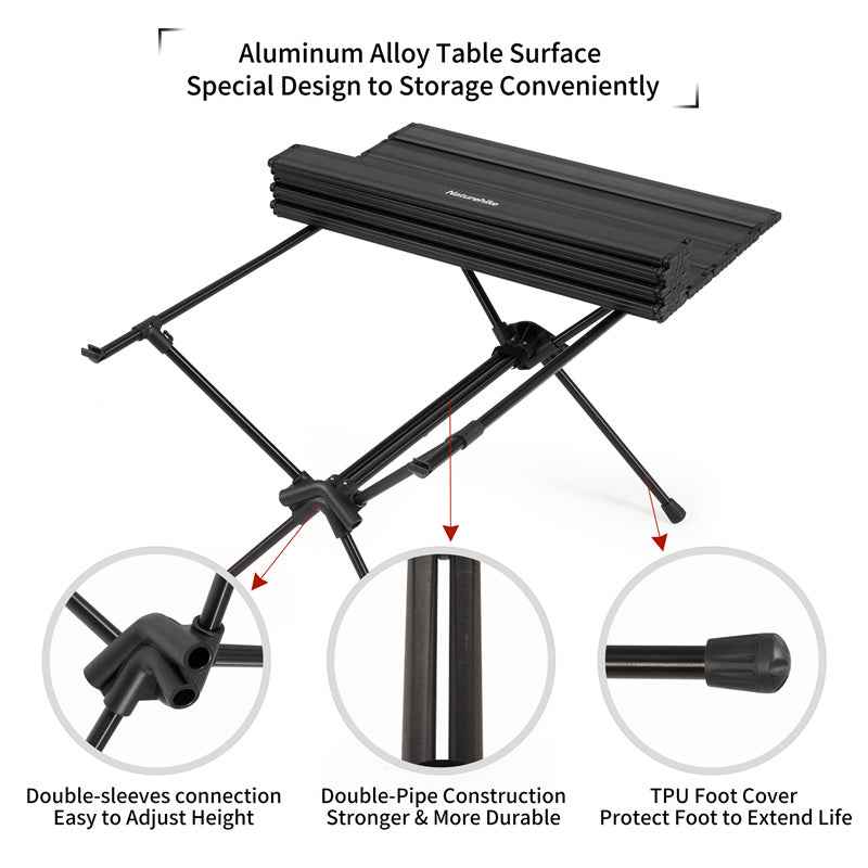 Naturehike PeakLite FT11 table camping alu hauteur réglable