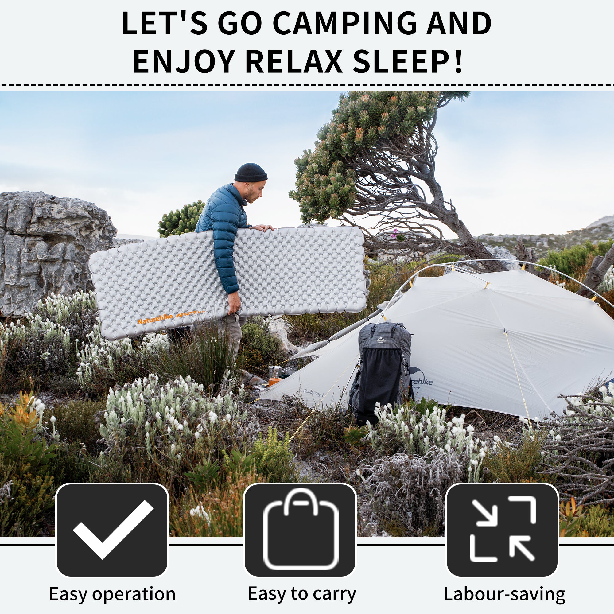 Naturehike TuYe R3.2 matelas gonflable ultraléger gris 186cm