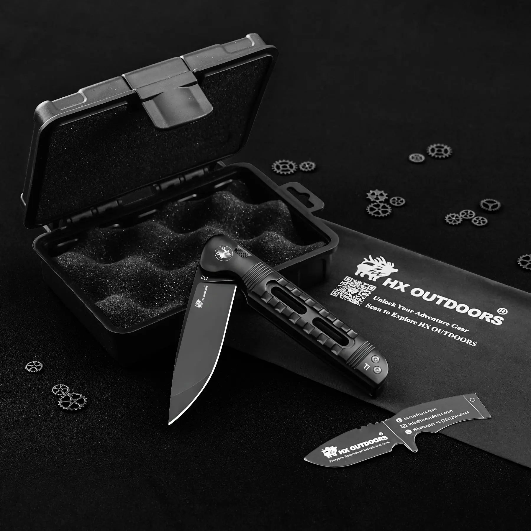 HX Dark Master Couteau Pliant D2 80 mm Titane Noir