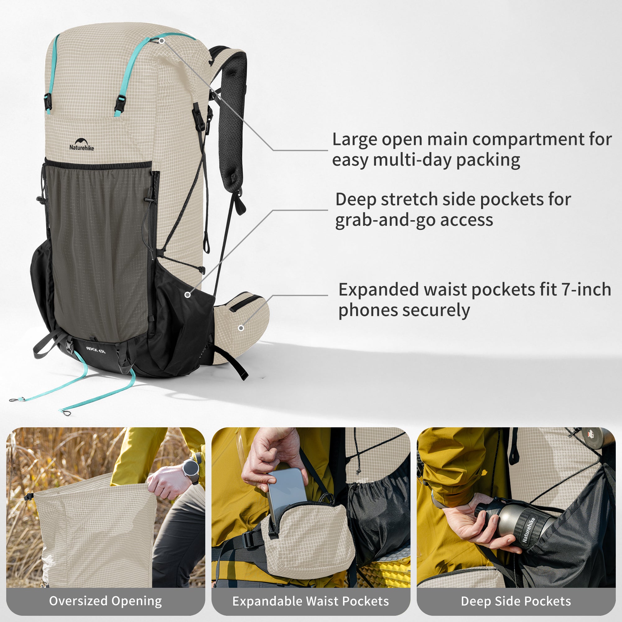 Naturehike Rock 2.0 sac à dos rando 30 L/M noir