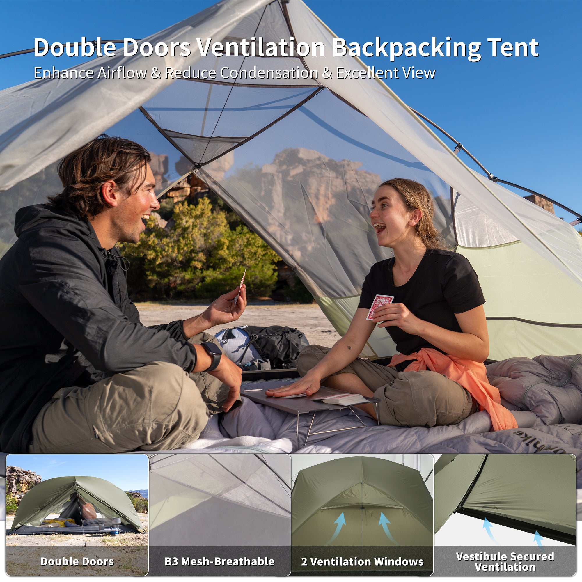 Naturehike Mongar Pro Tente Ultralégère 3 Places Vert