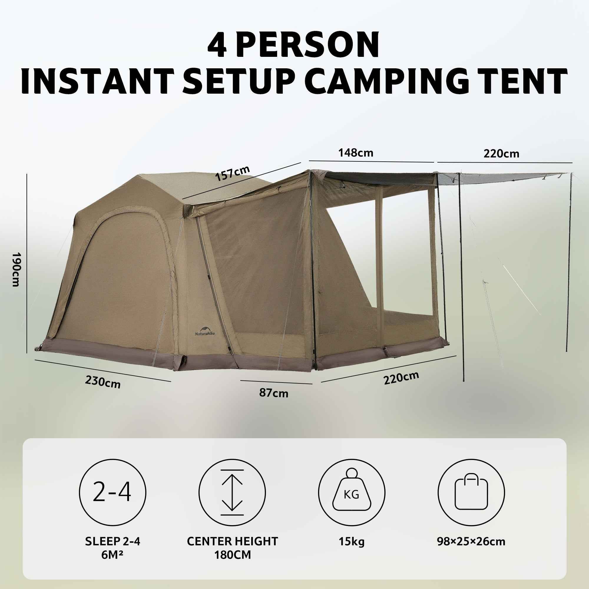 Naturehike Village 6.0 Pro Gen 2 tente camping 4 pers PU2000