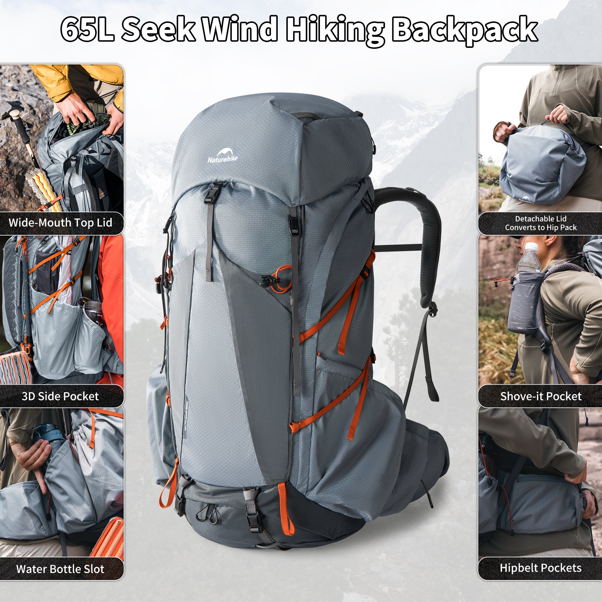 Naturehike Seek Wind Pro sac à dos 35L noir randonnée