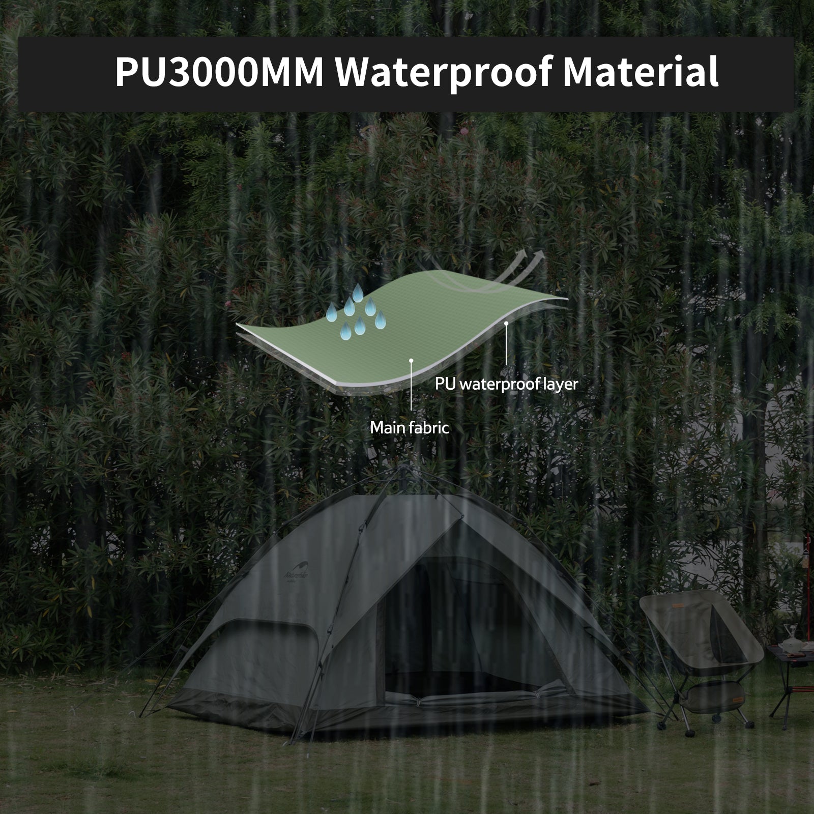 Naturehike AutoPop Tente Camping 4 Personnes 205x225cm 2000mm