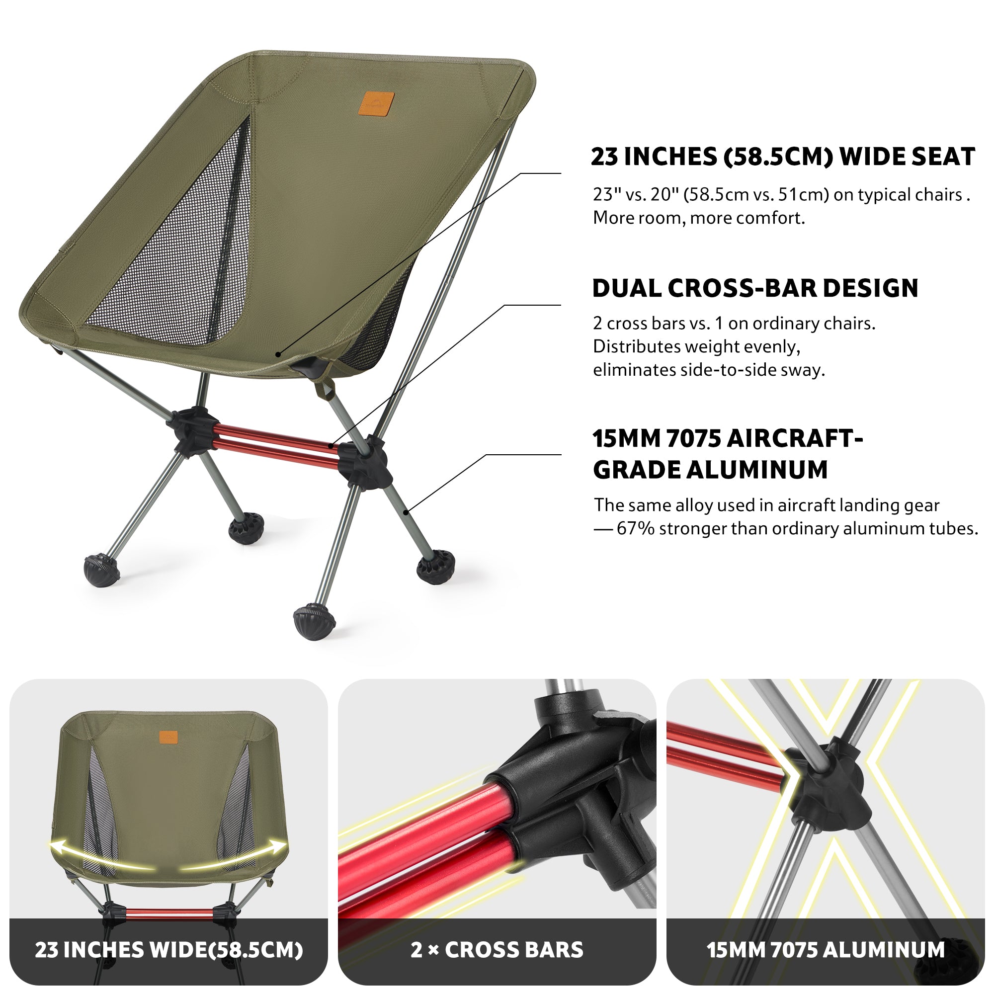 Naturehike PeakLite chaise camping pliable vert 120 kg
