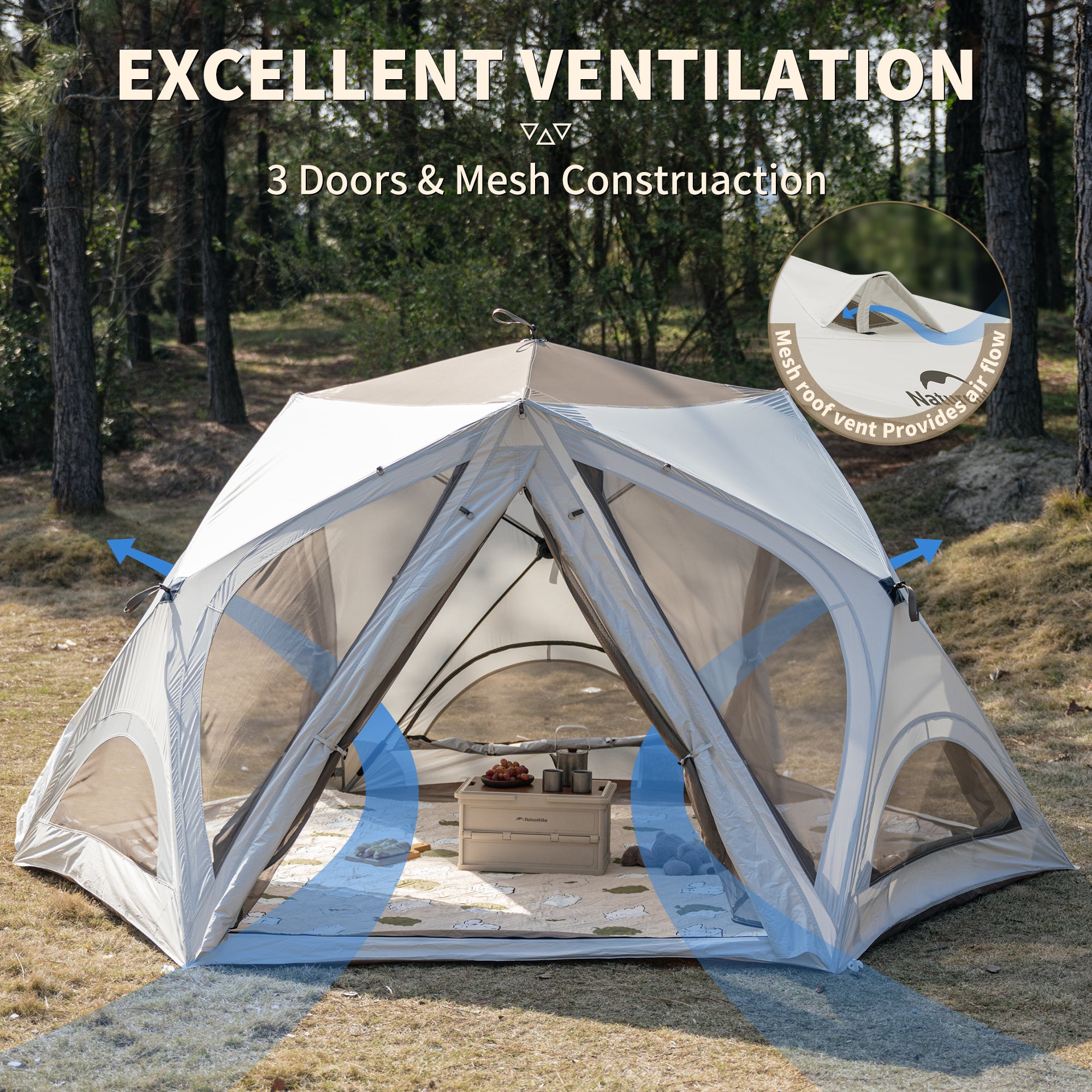 Naturehike Cubby tente instantanée 3 personnes beige UPF50+