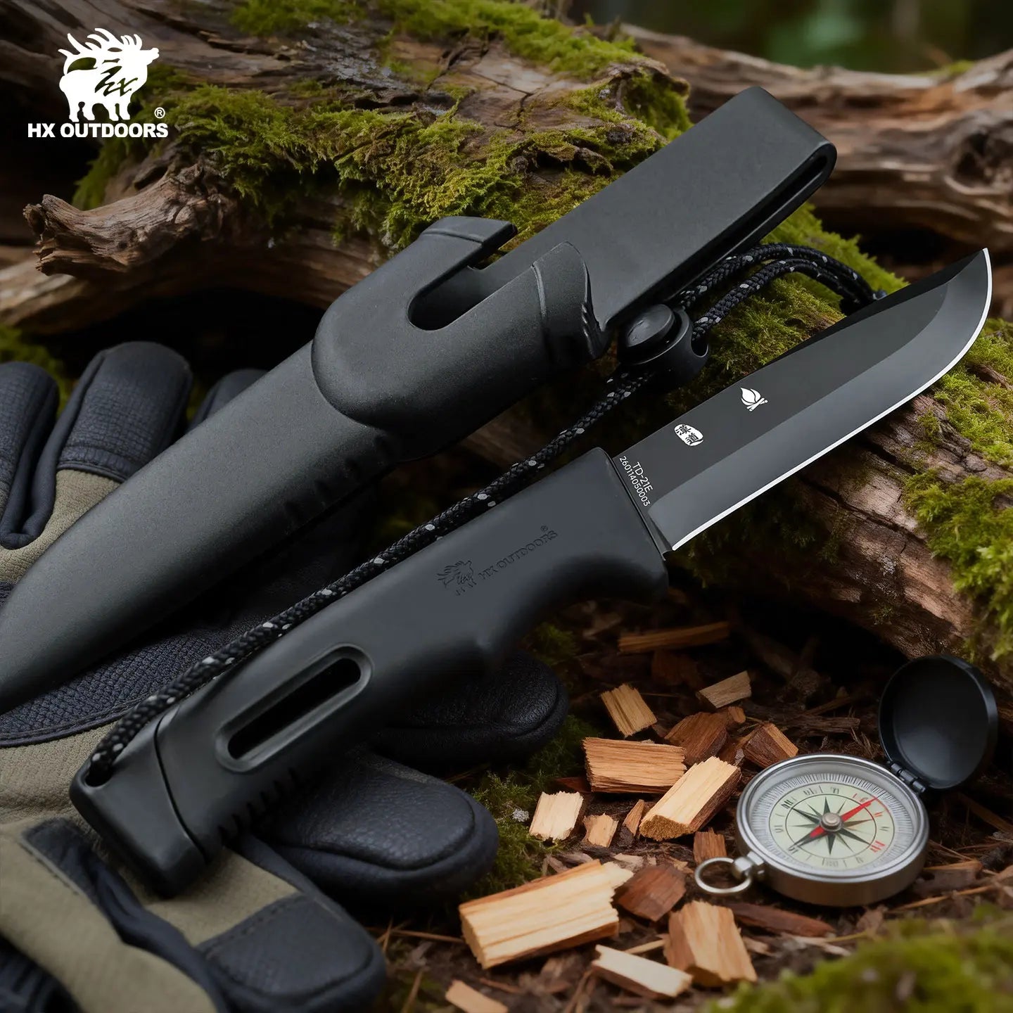 HX Survival Master TD-21E couteau fixe noir 95 mm