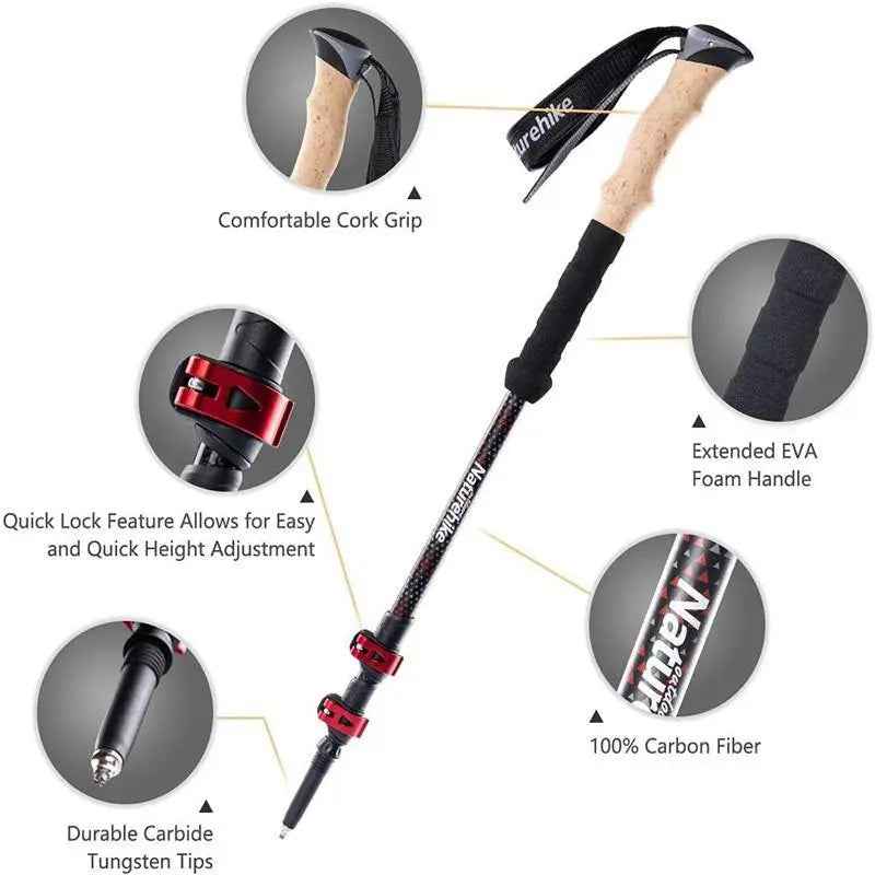 Naturehike bâtons randonnée carbone 3K pliables réglables
