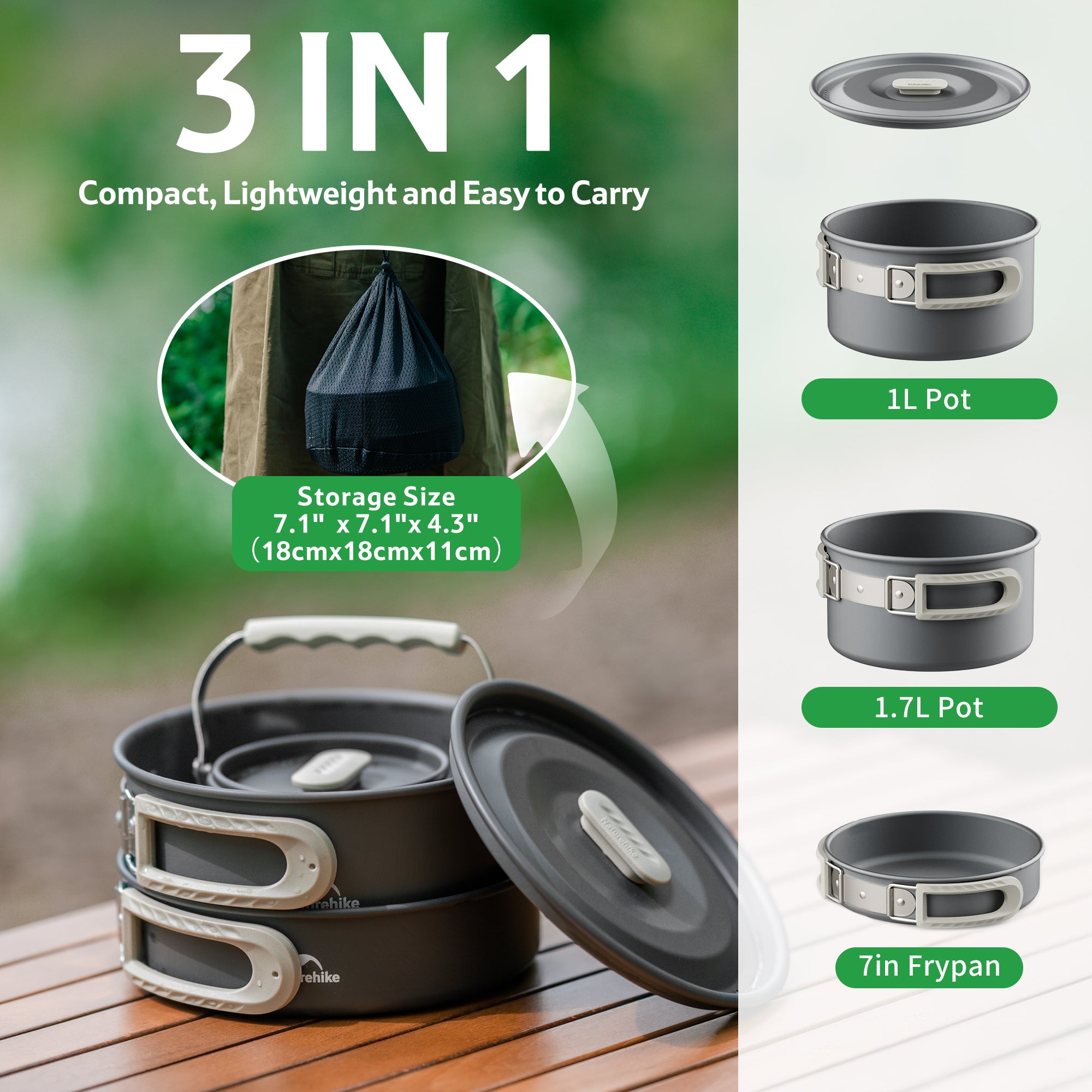 Naturehike TrailCook Set Popote Alu 2-4 Personnes 1,7L
