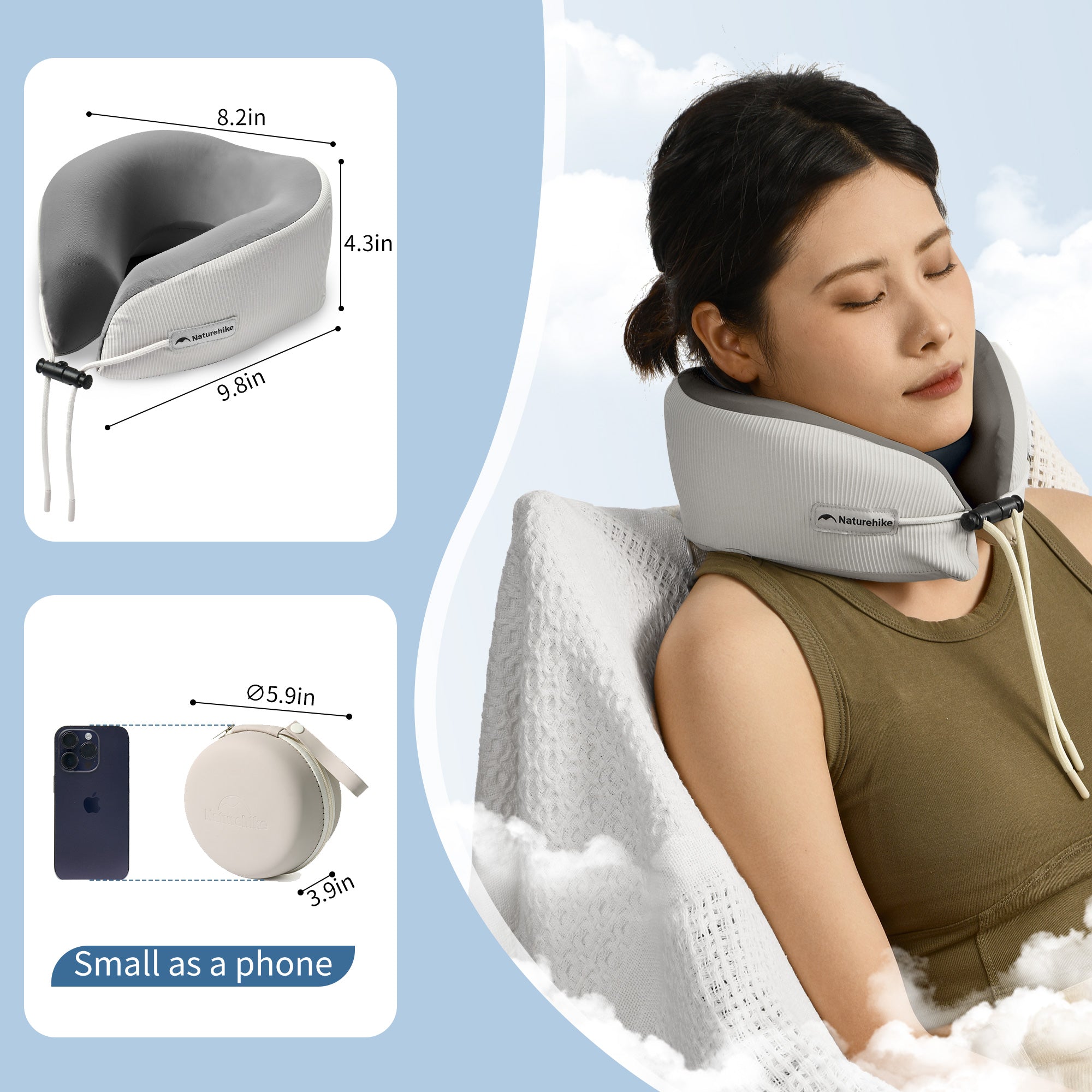 Naturehike Xinyue oreiller voyage mémoire forme gris compact