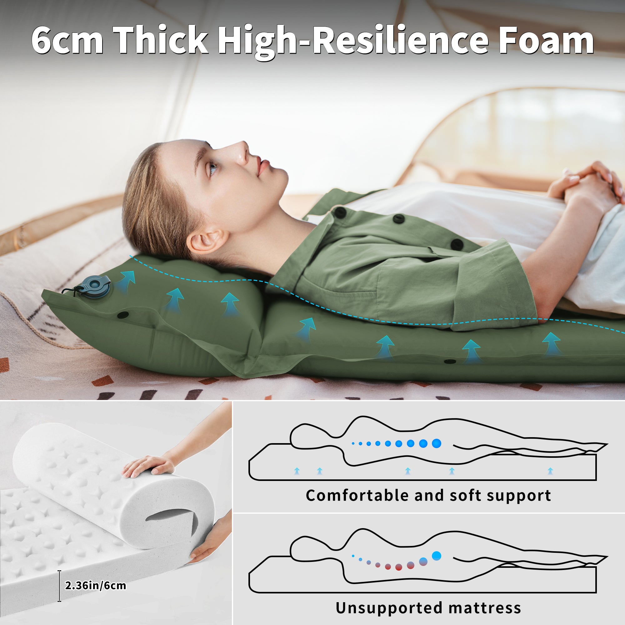 Naturehike D Series matelas autogonflant simple 6 cm kaki
