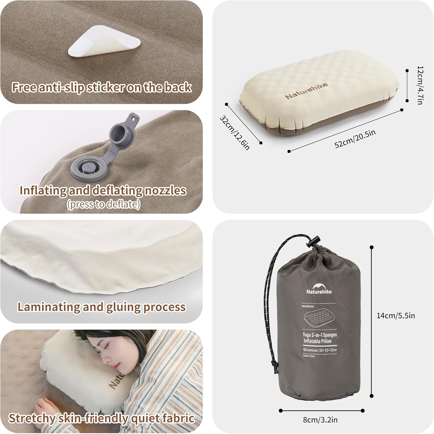 Naturehike YuGu oreiller camping gonflable hybride mousse