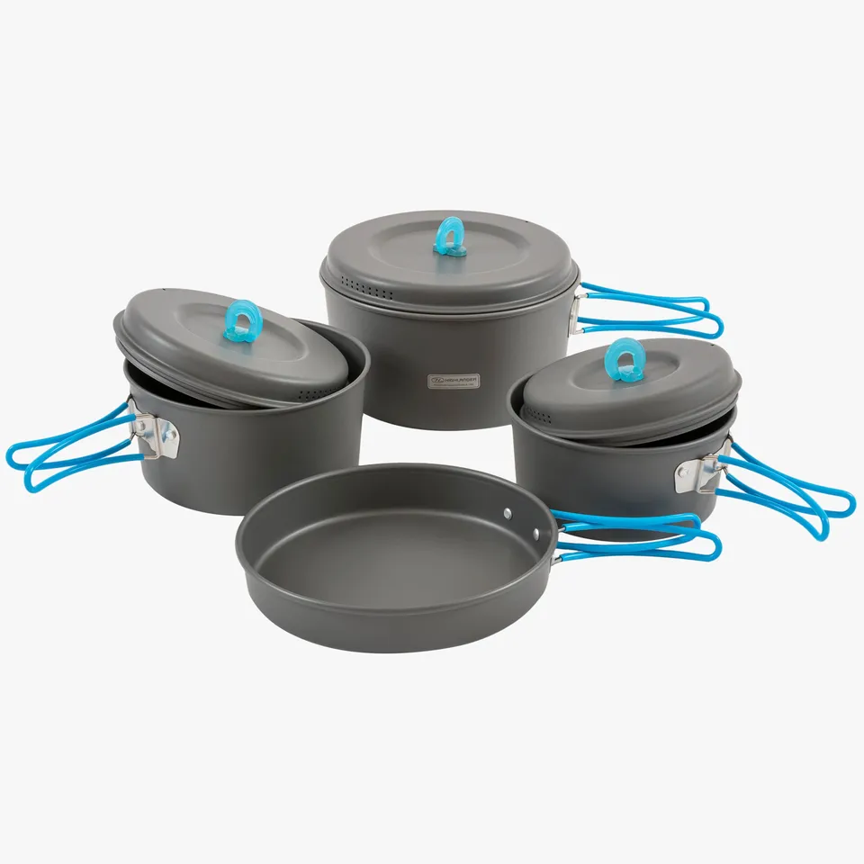 Highlander Vertex Popote camping familiale 3 casseroles + poêle