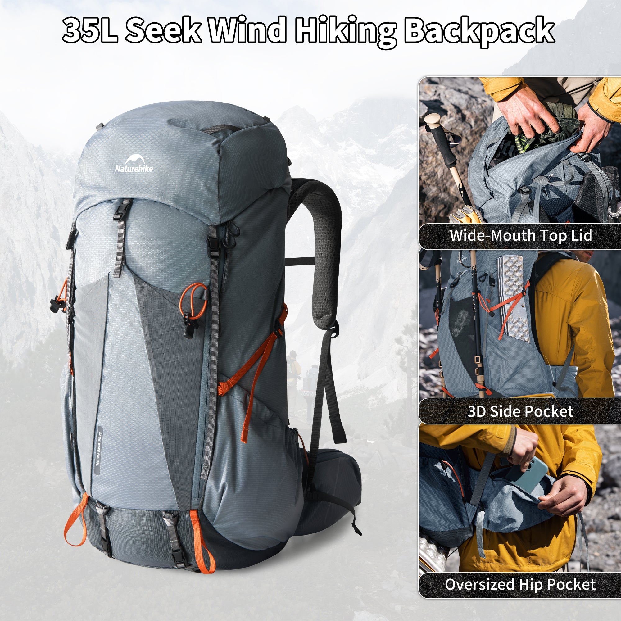 Naturehike Seek Wind Pro sac à dos 35L noir randonnée