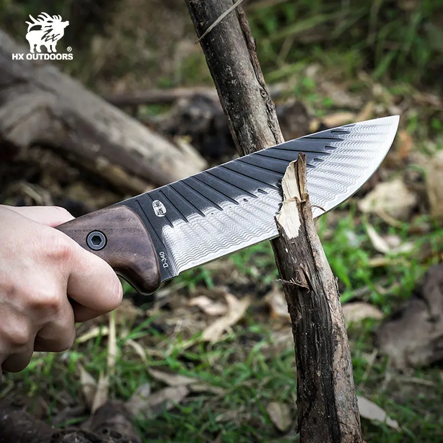 HX Junglord D-340 Couteau Fixe Noyer 142mm 366g Étui Cuir