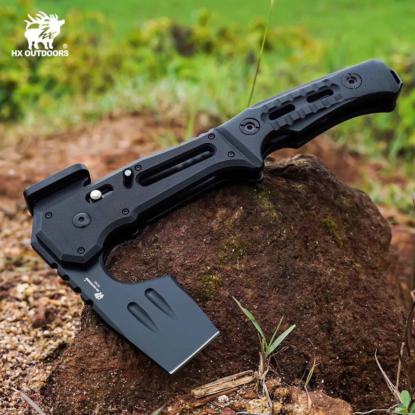 HX Camping Hatchet FALCILUX FT-19 hache pliante manche noir DC53