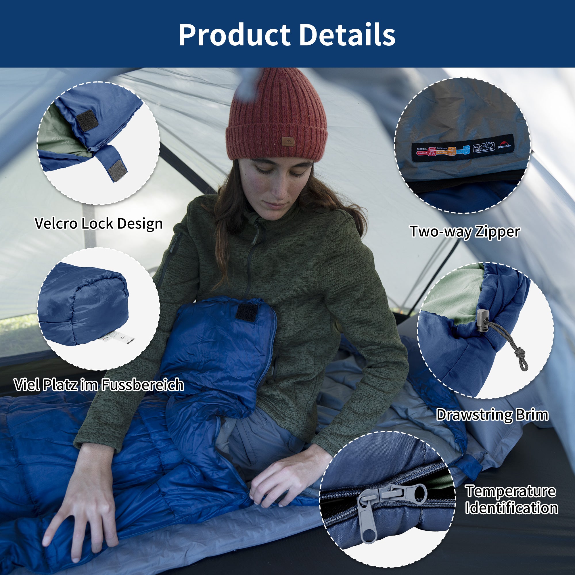 Naturehike Mujin MJ300 Sac Couchage Momie 4°C Bleu
