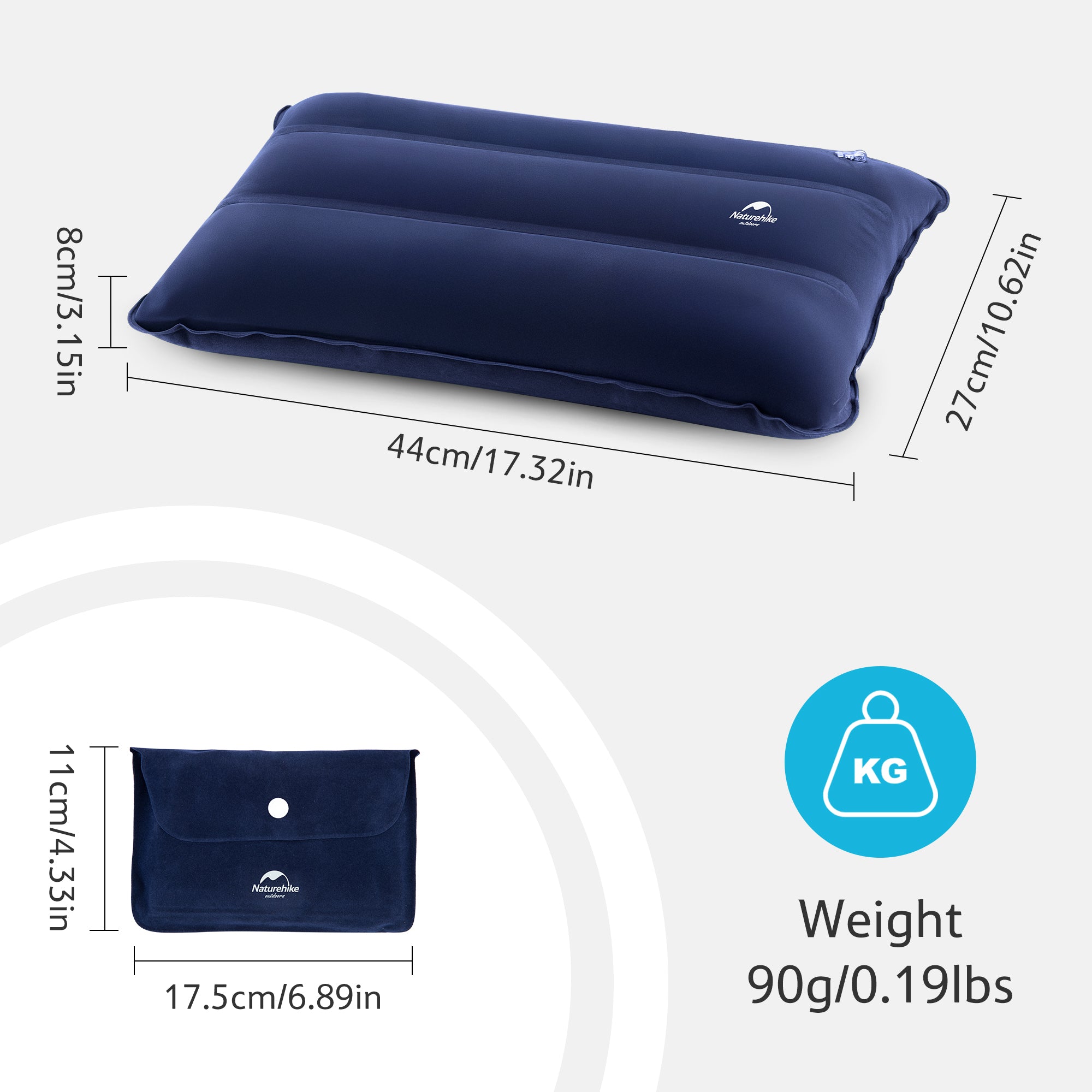 Naturehike oreiller gonflable carré bleu 90 g poche