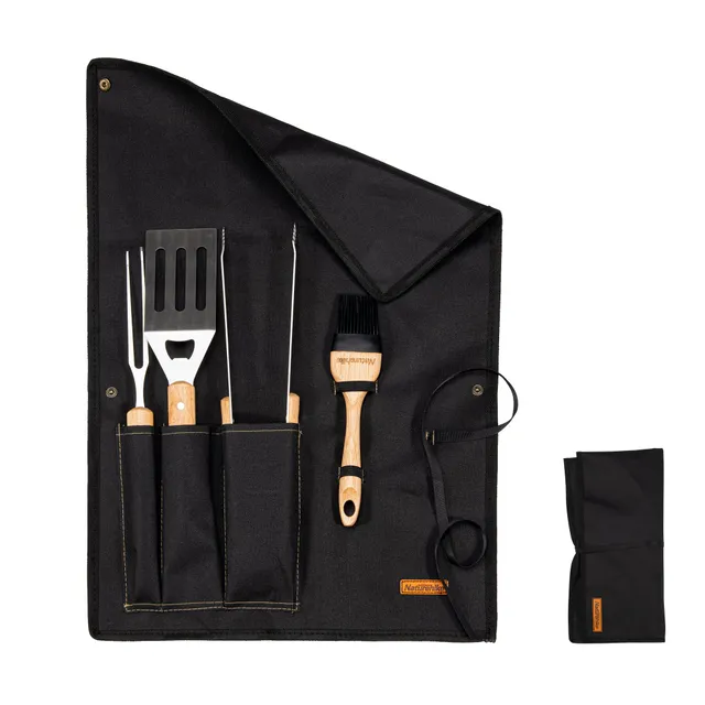Naturehike kit barbecue 4 pièces inox manche olivier 39 cm