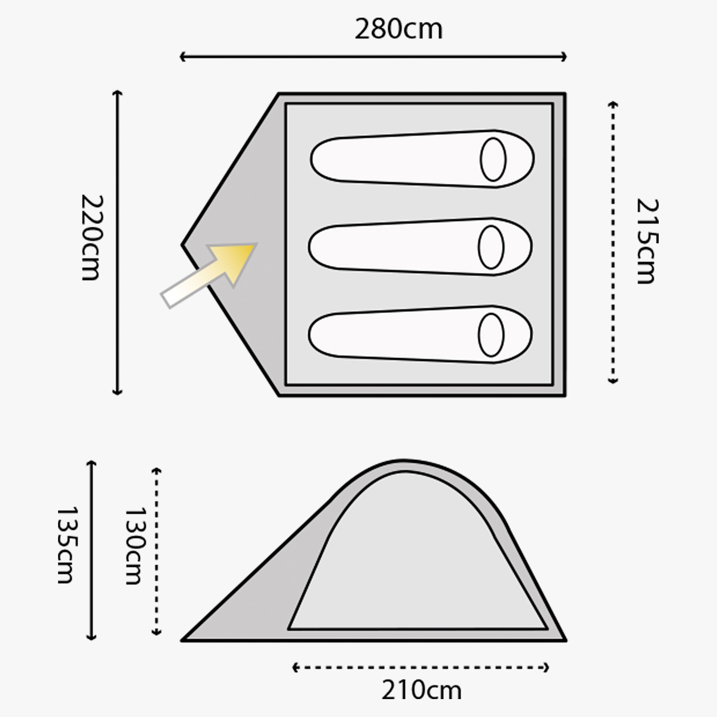 Highlander Birch 3 tente dôme 3 places rouge vestibule 4 kg