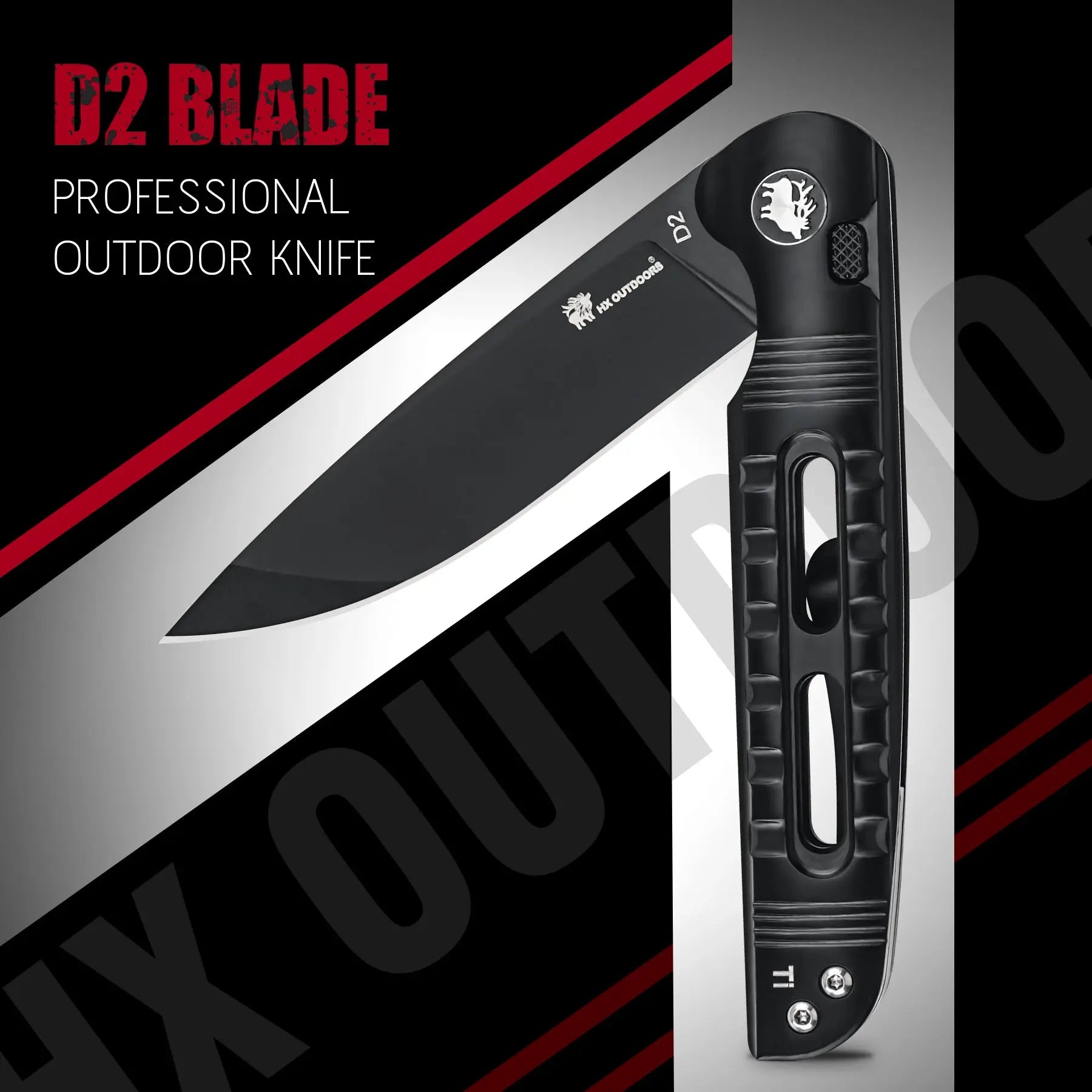 HX Dark Master Couteau Pliant D2 80 mm Titane Noir