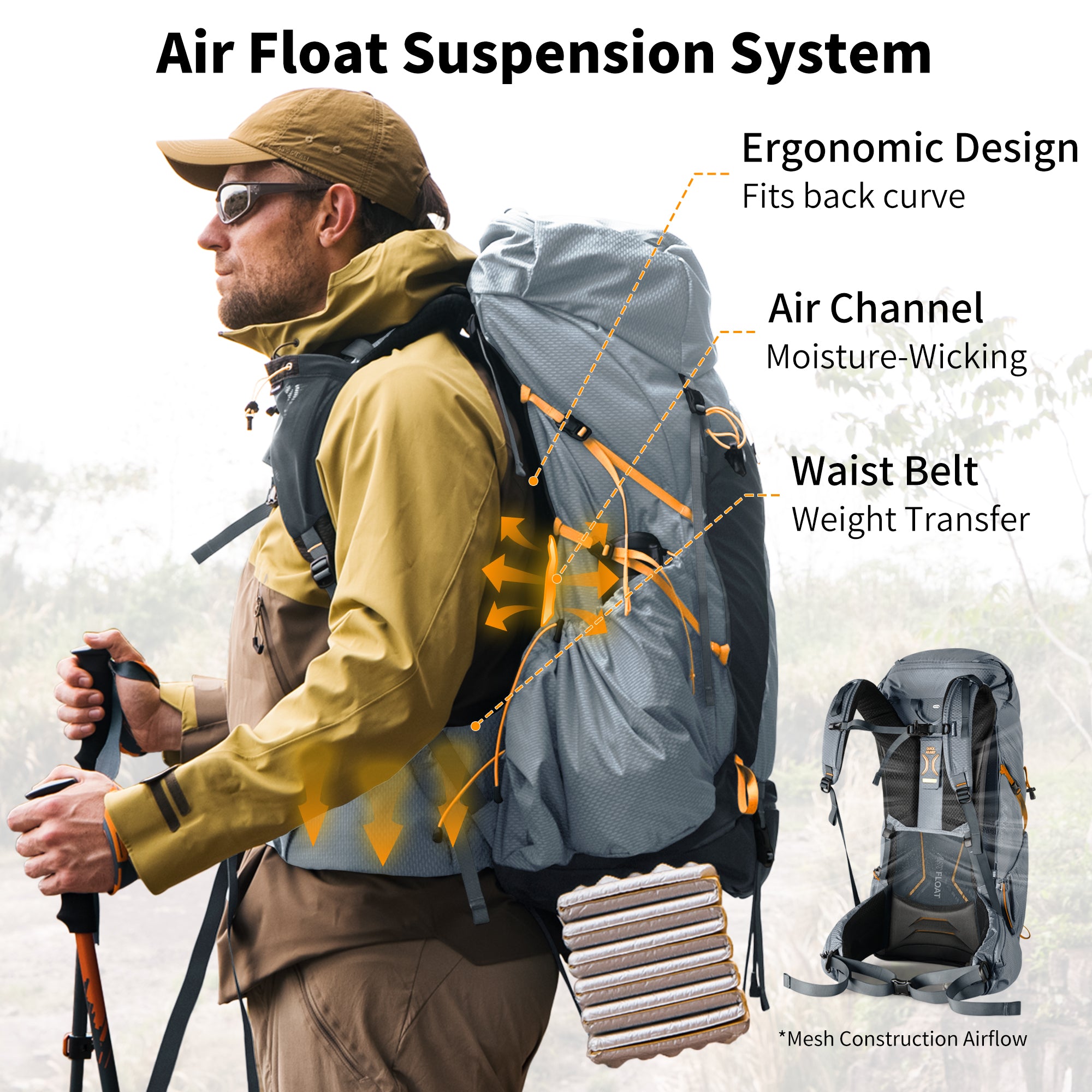 Naturehike Seek Wind Pro sac à dos 35L noir randonnée