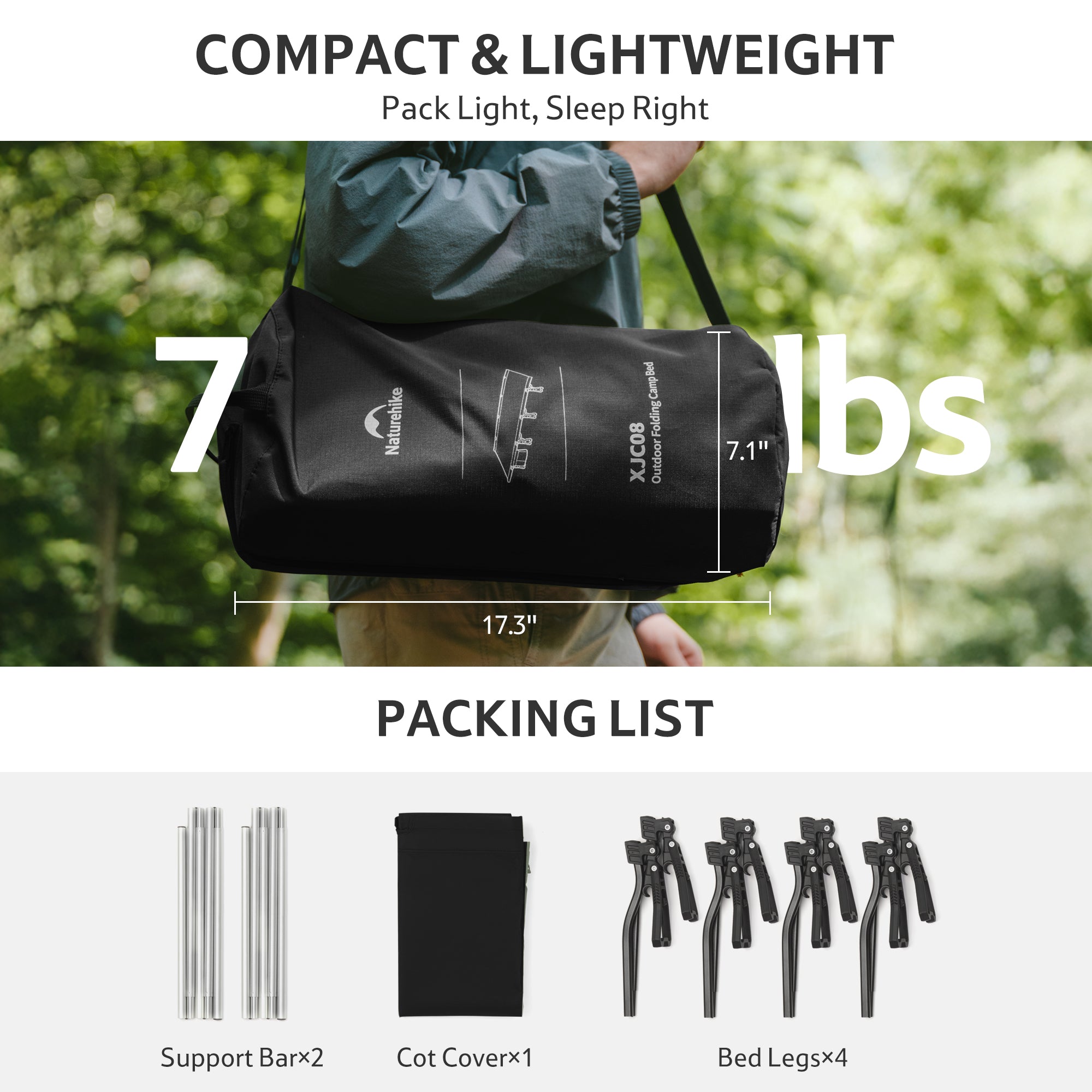 Naturehike GreenField XJC08 Lit de Camp Pliant 150kg
