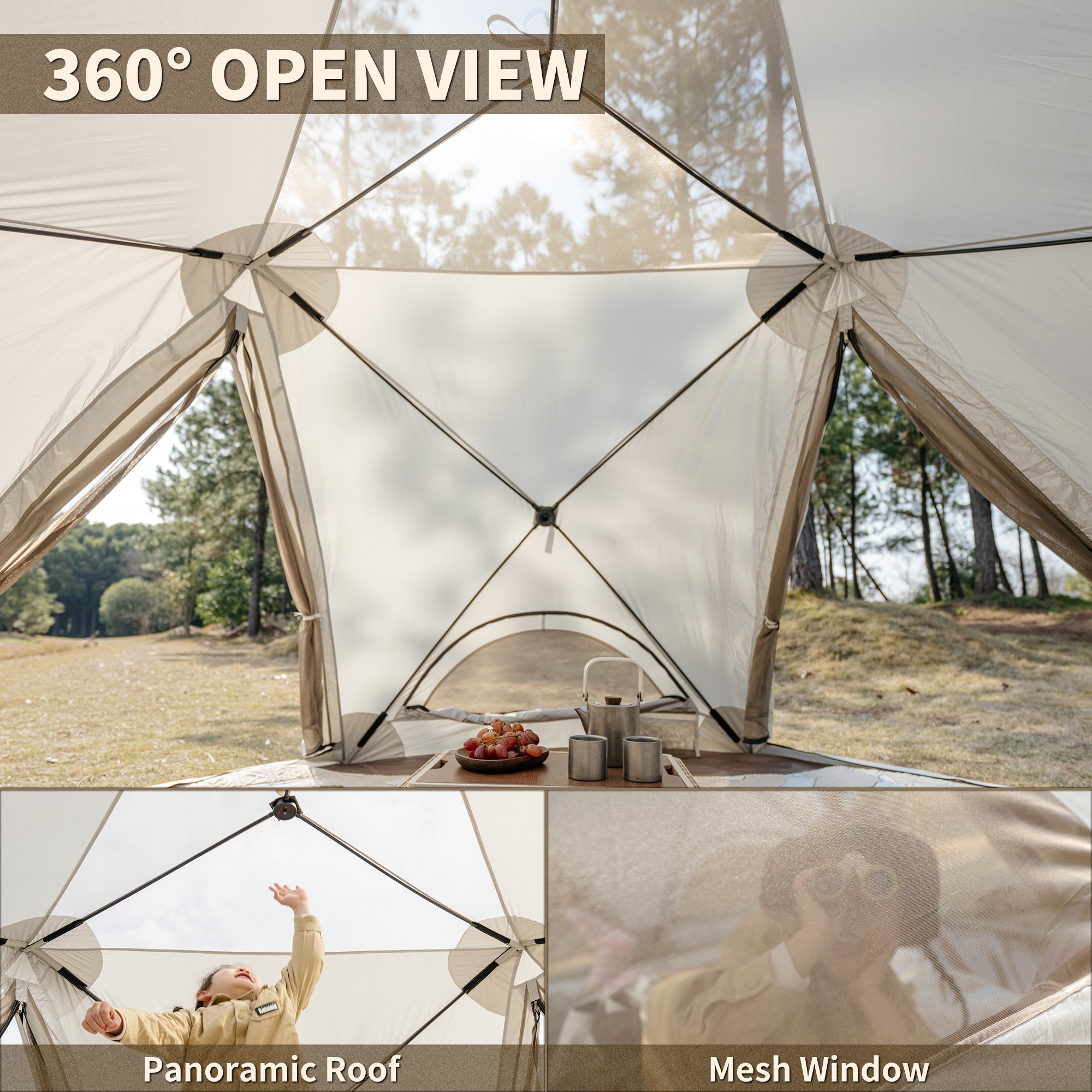Naturehike Cubby tente instantanée 3 personnes beige UPF50+