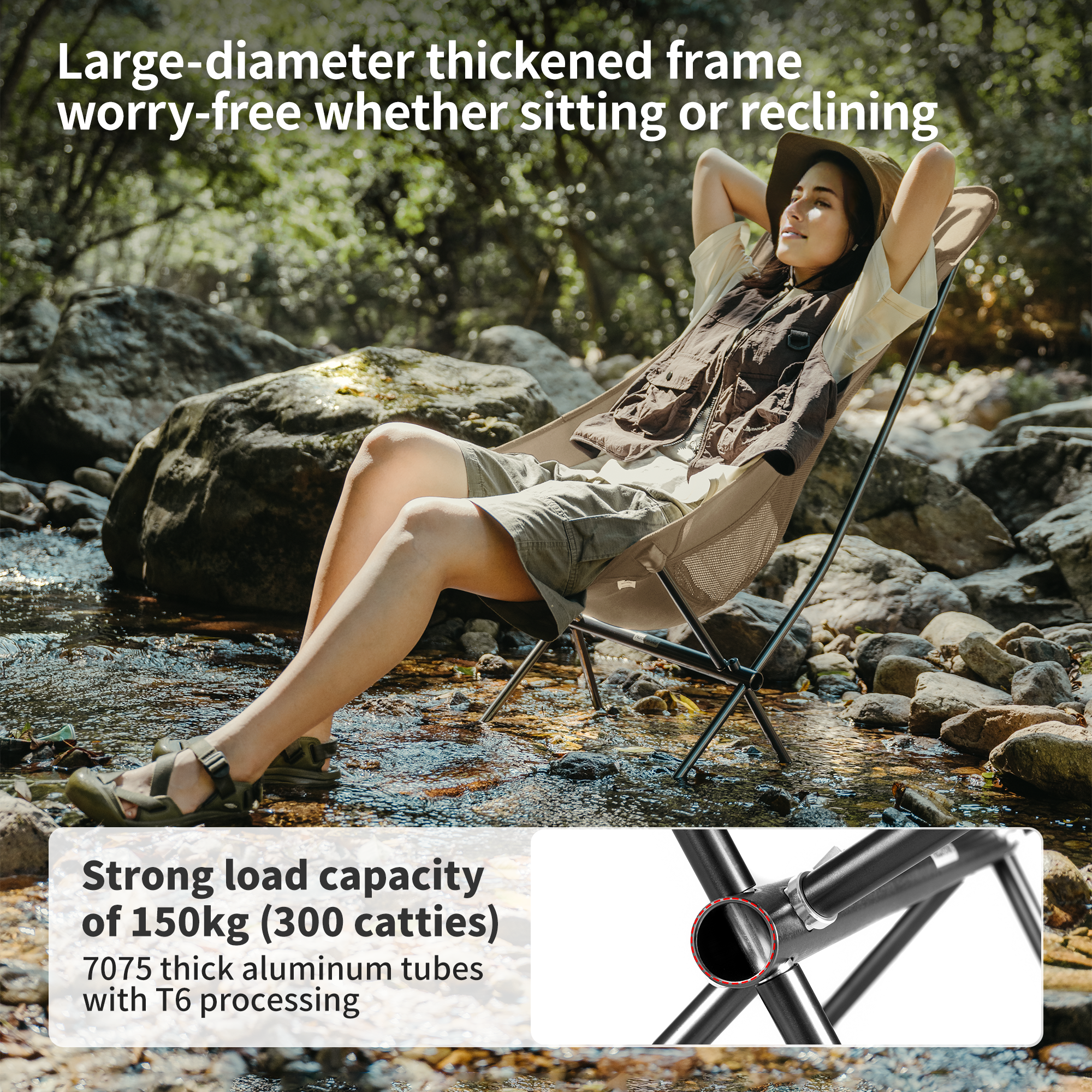 Naturehike PeakLite chaise camping dossier haut Tan 150 kg