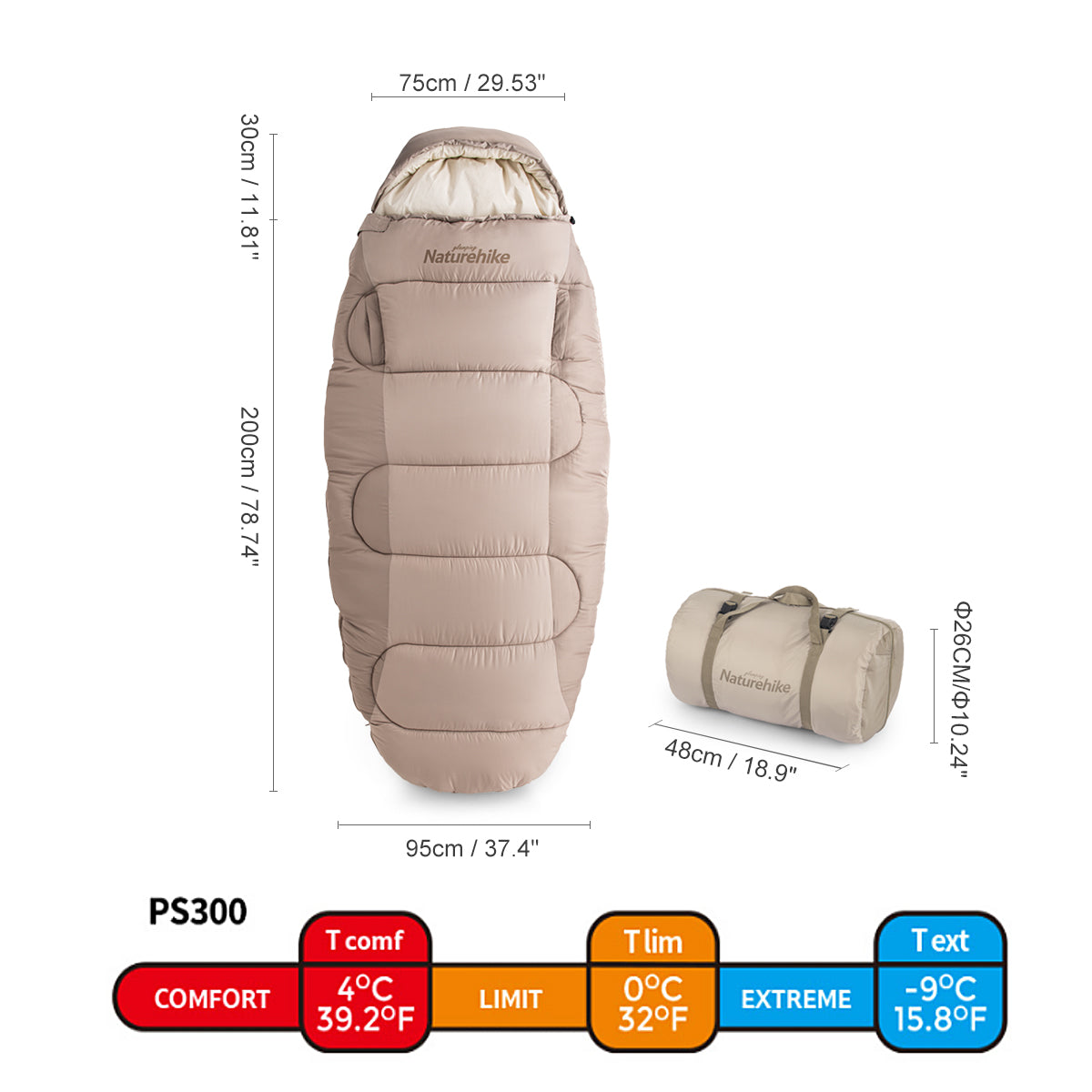 Naturehike PS200 sac de couchage coton gris trous bras