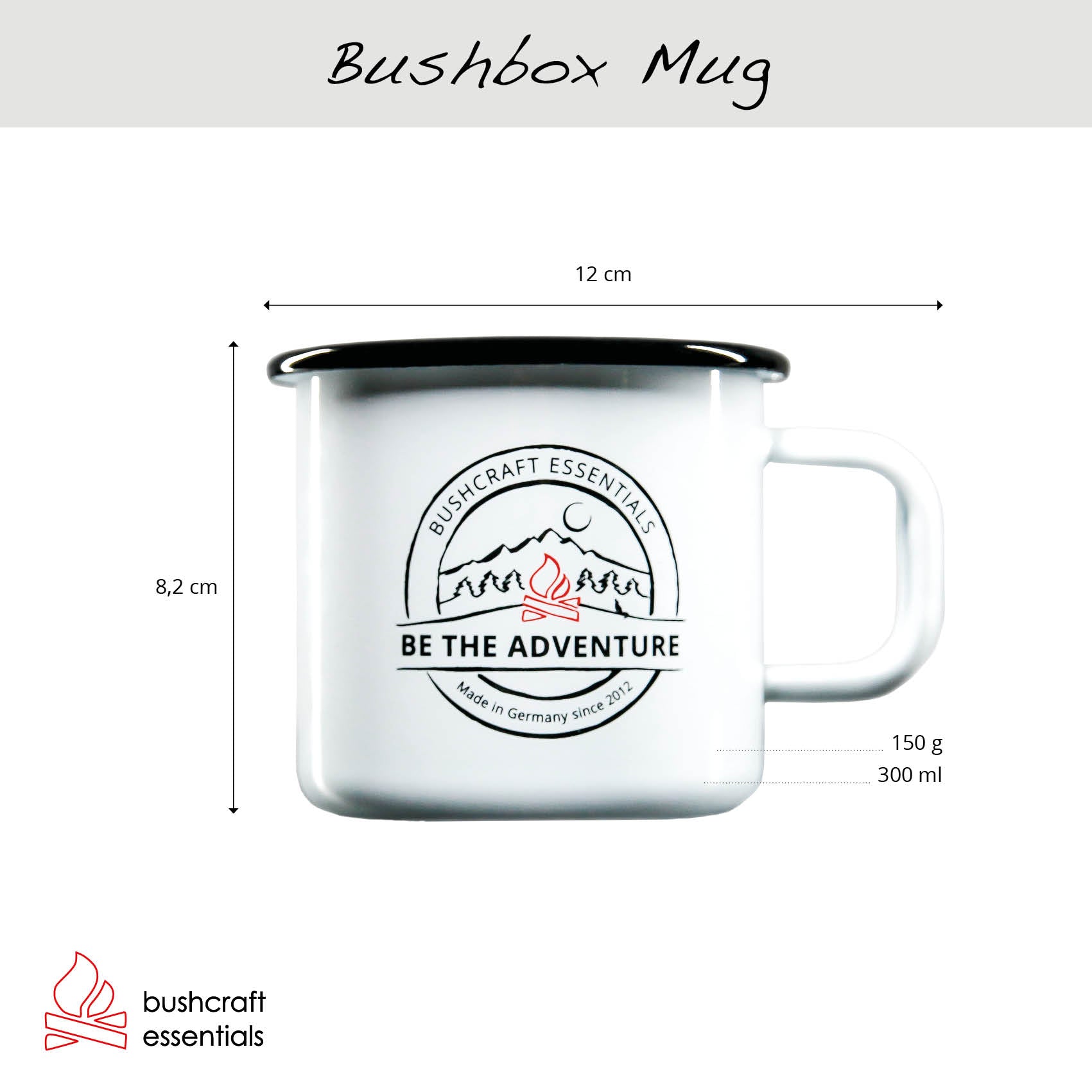 Bushcraft Essentials BE THE ADVENTURE mug émail blanc
