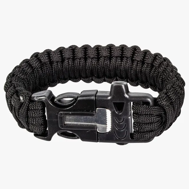 Highlander Paracord bracelet survie silex sifflet noir