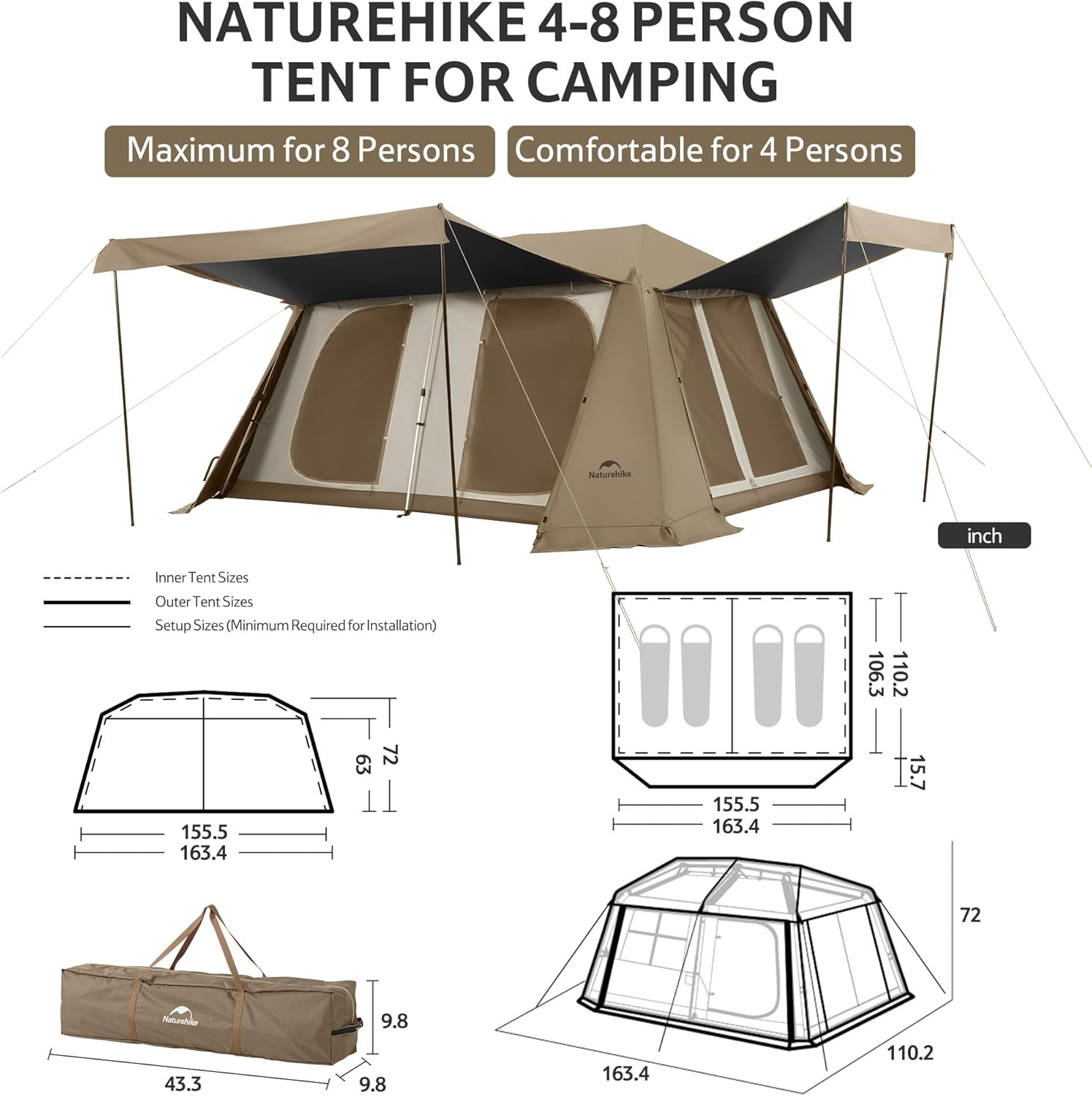 Naturehike Village 13 PRO tente cabine 6 personnes 13m²