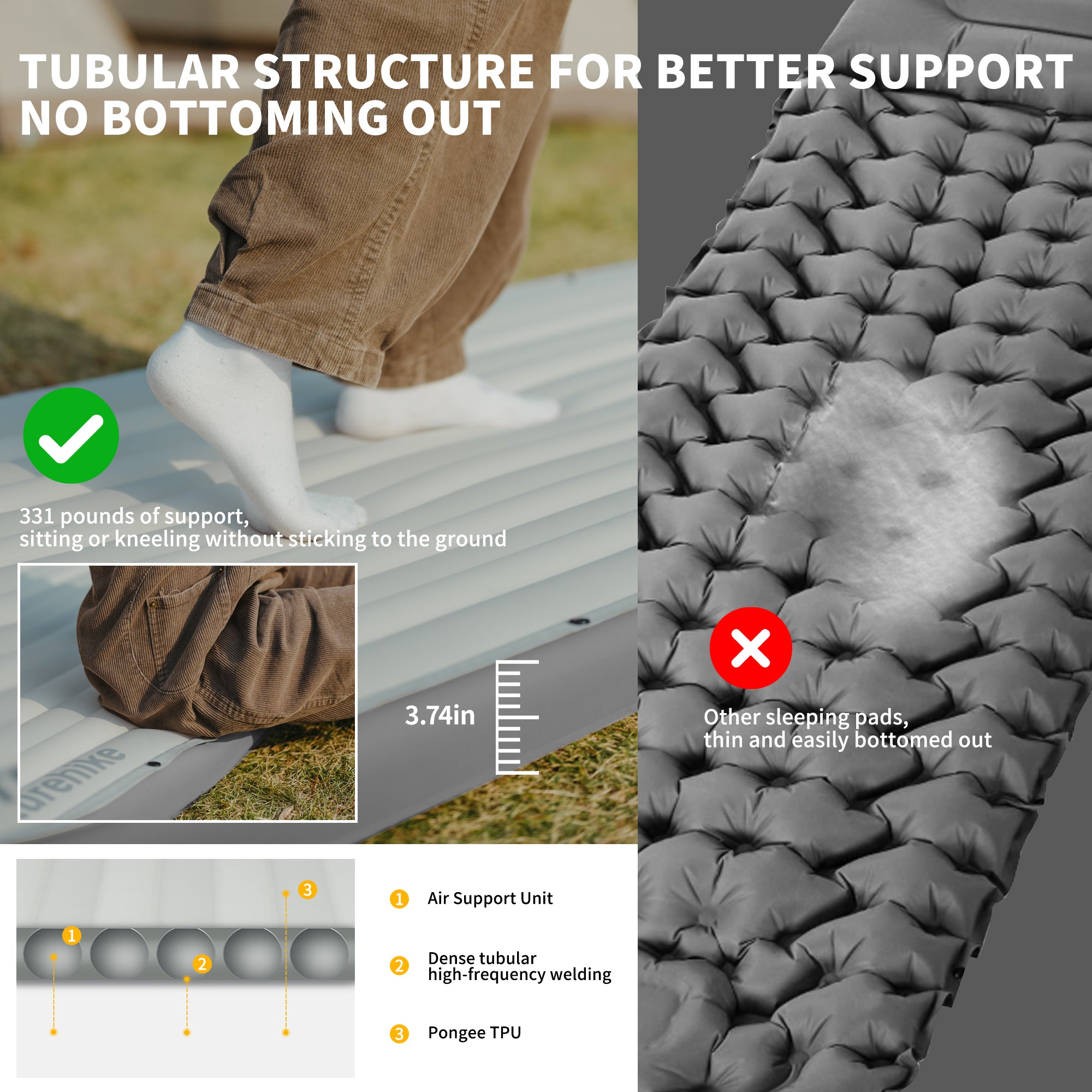 Naturehike Libamboo Matelas gonflable gris pompe à pied