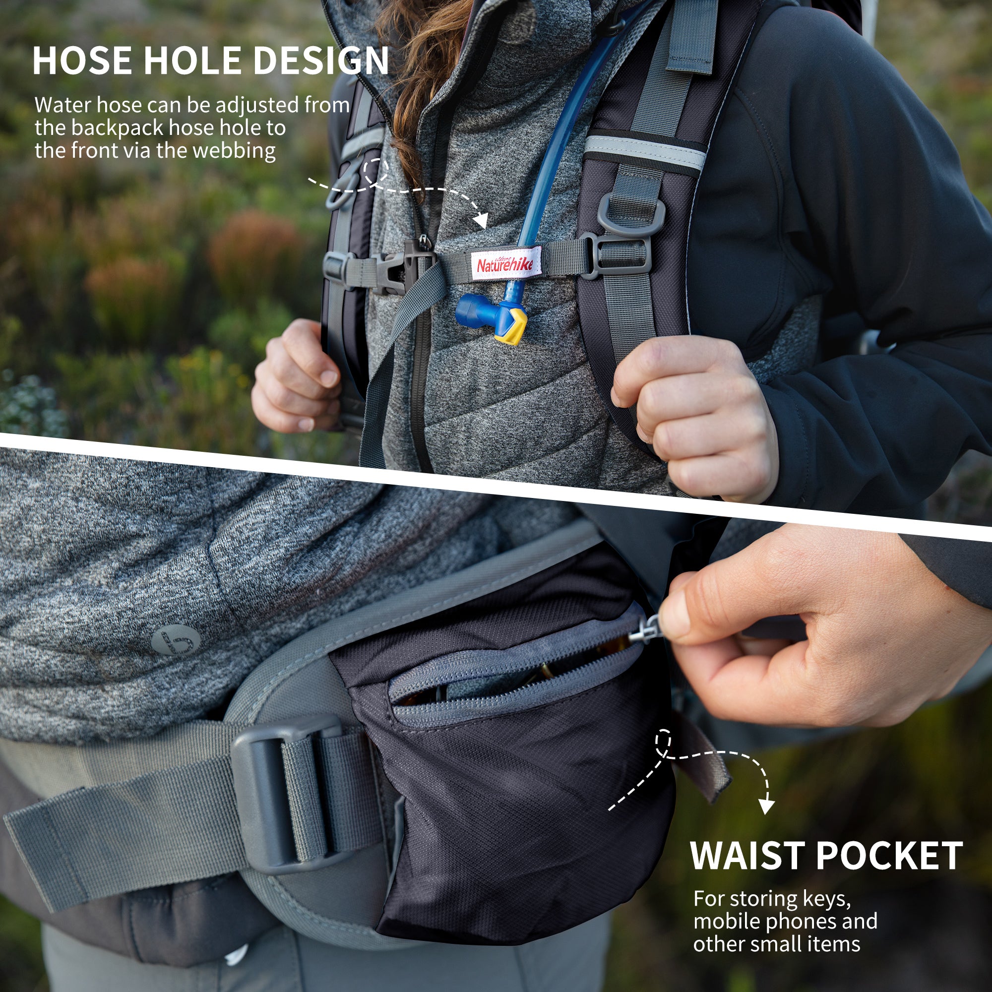 Naturehike 70+5L Sac à Dos Randonnée Gris 75L Housse Pluie