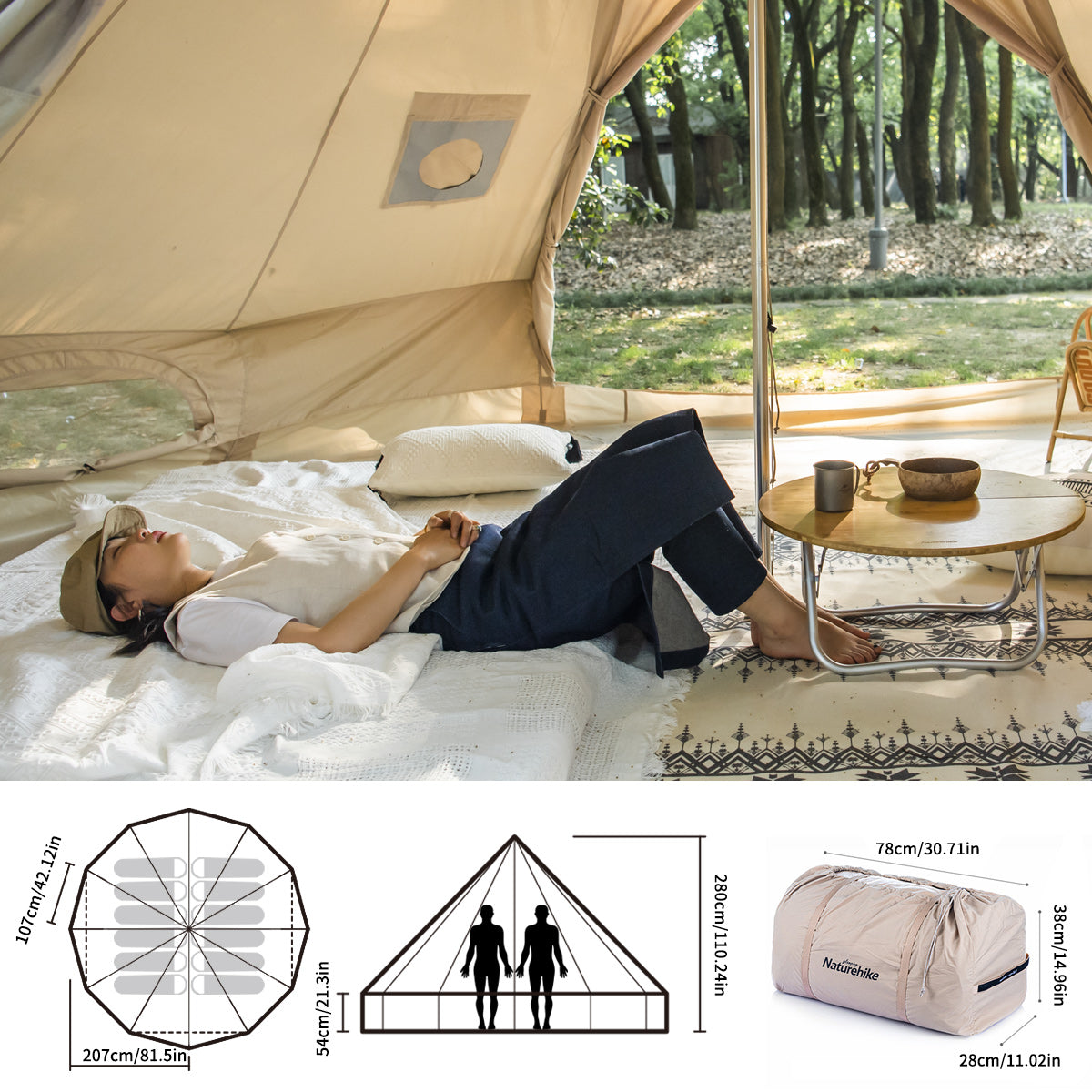 Naturehike Brighten 12.3 tente glamping 4 personnes beige