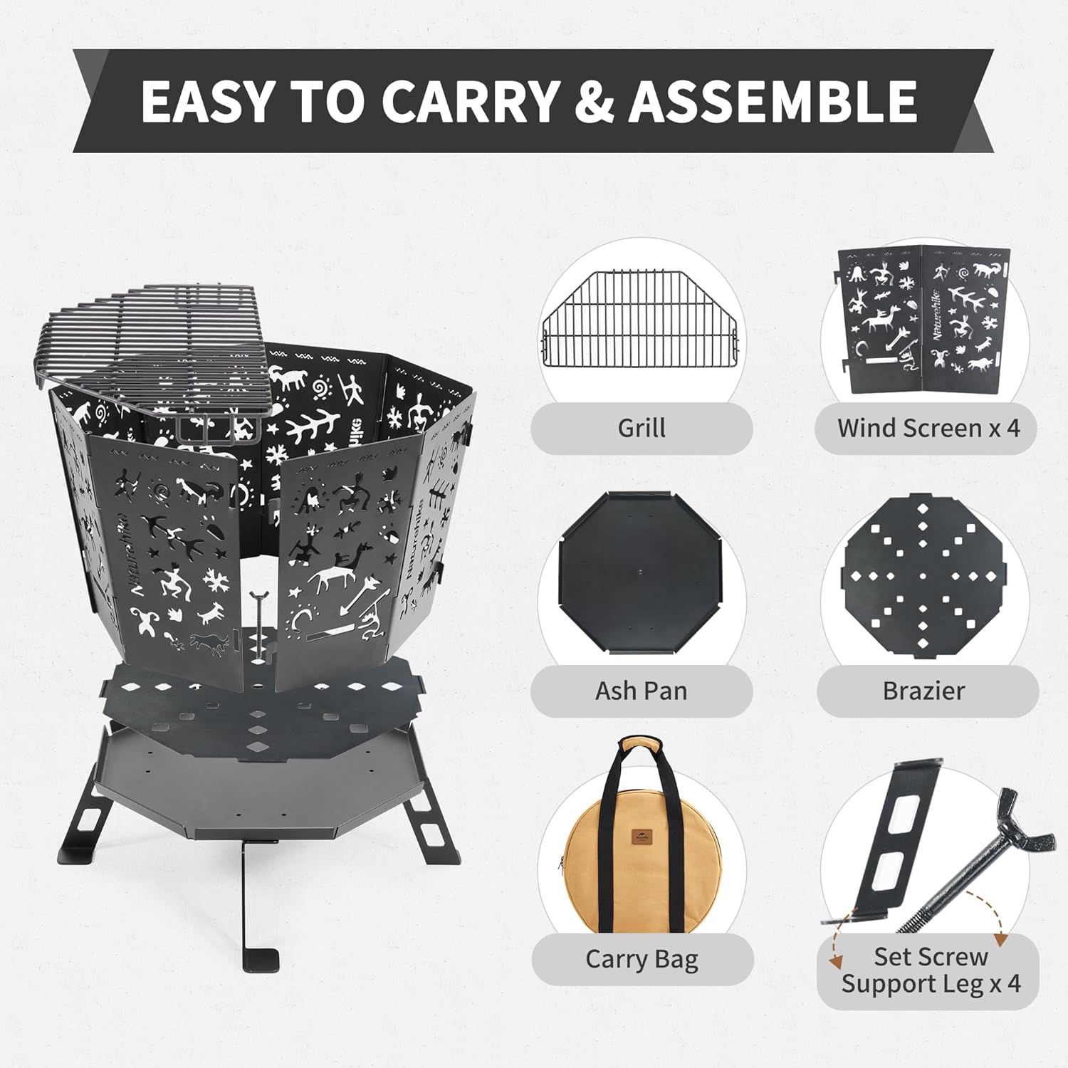 Naturehike Totem brasero pliable grill 2-en-1 transport