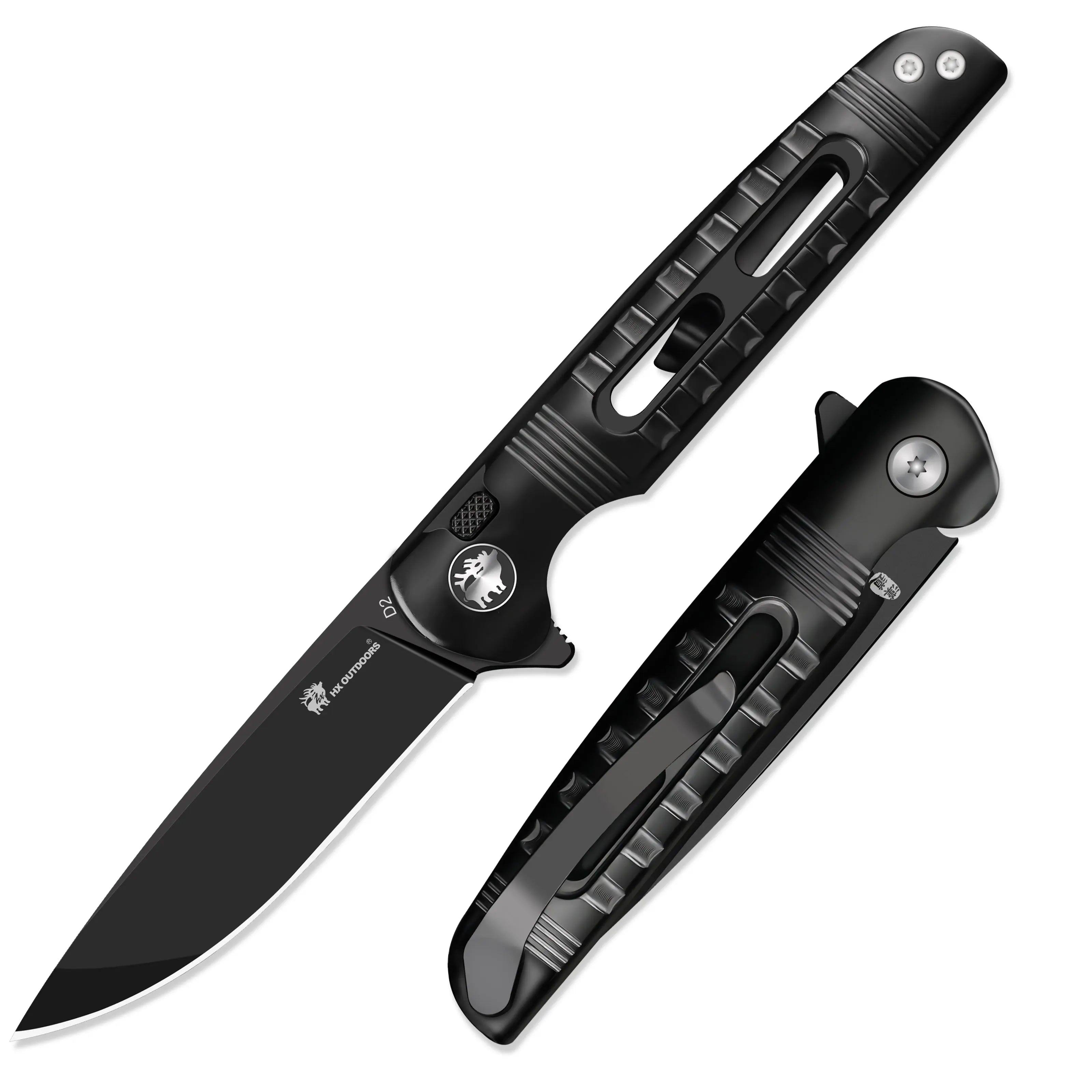HX Dark Master Couteau Pliant D2 80 mm Titane Noir