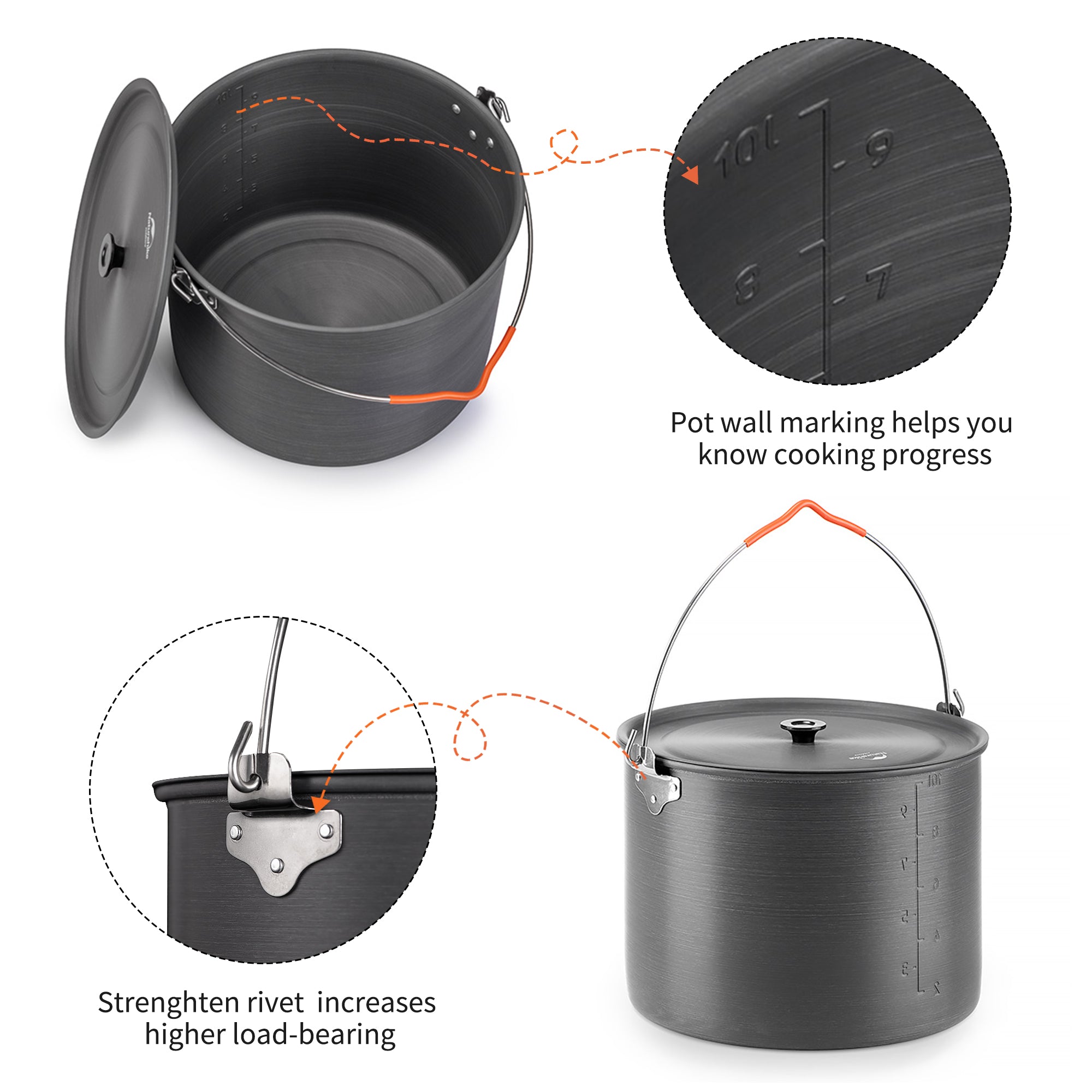 Naturehike casserole suspendue alu 10 L 1,1 kg groupe