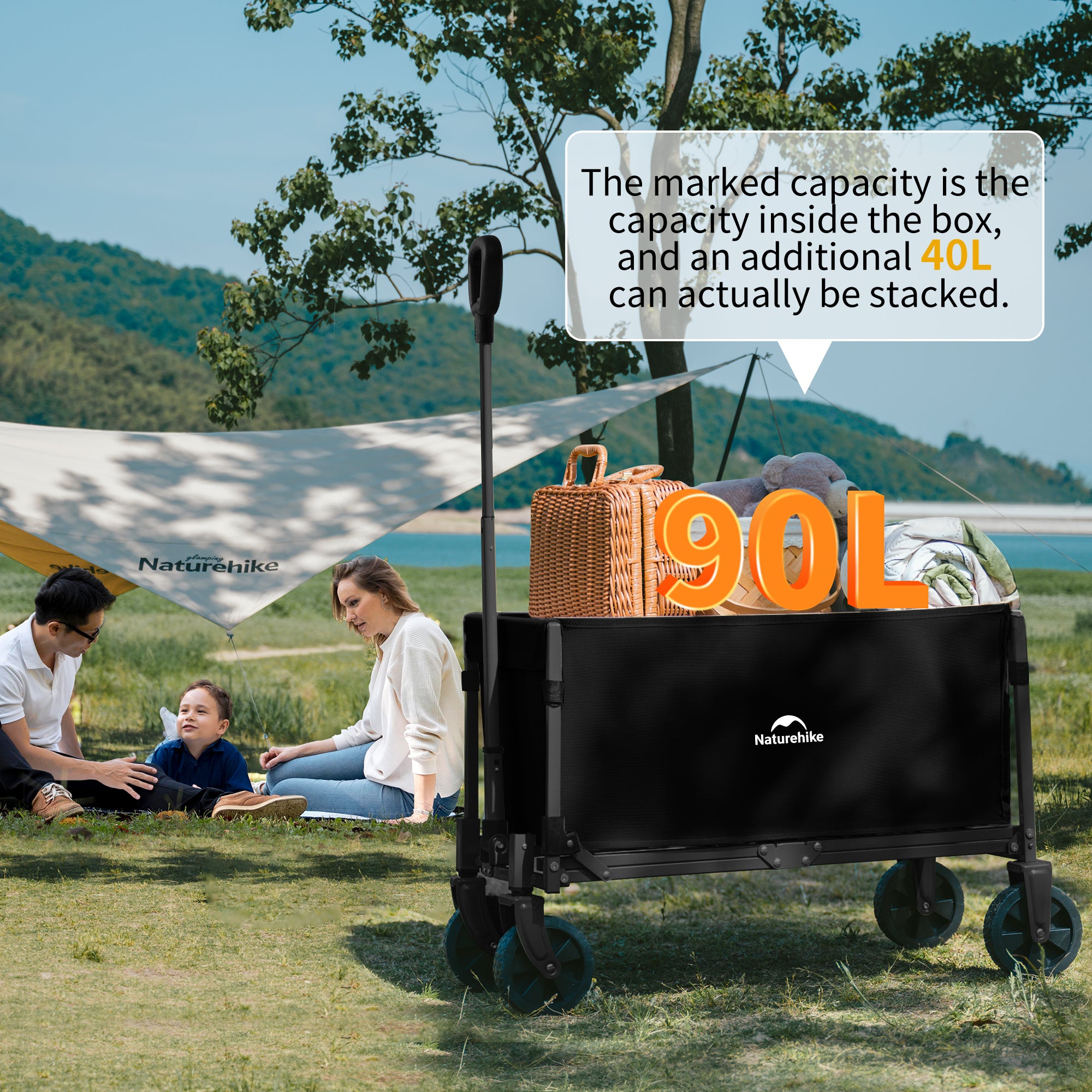 Naturehike Chariot de Camping Pliable 70L Noir 100 kg