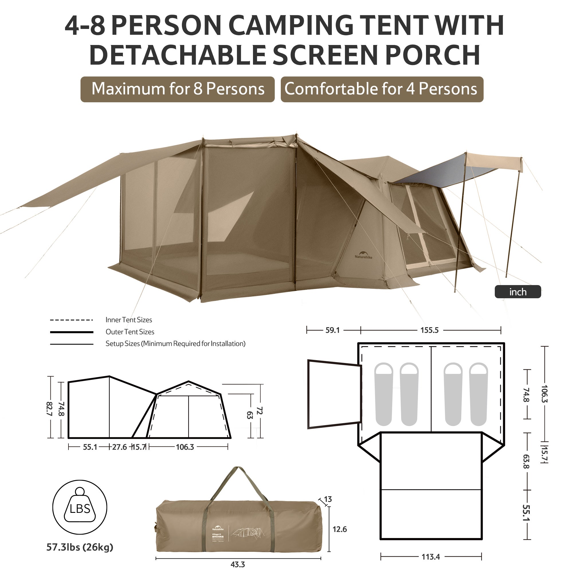 Naturehike Village 13 Pro Gen 2 tente cabine Flagship Pro + mât