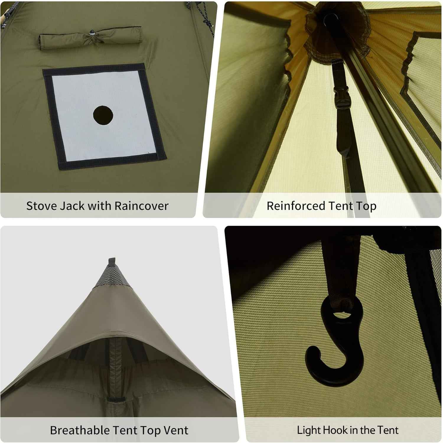 Naturehike Ranch Fire tente tipi 4 personnes vert poêle