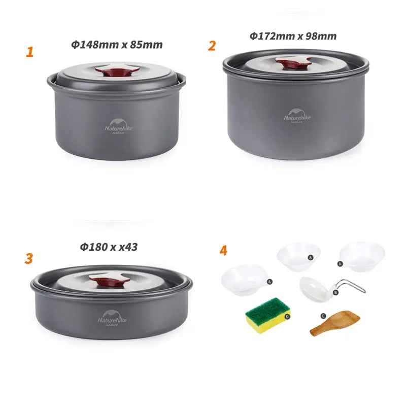 Naturehike NH15T203-G kit vaisselle camping 4 en 1 alu