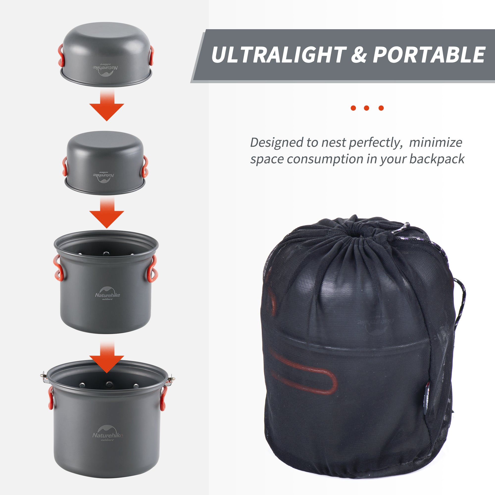 Naturehike TrailCook Set Popote Alu 2-4 Personnes 1,7L